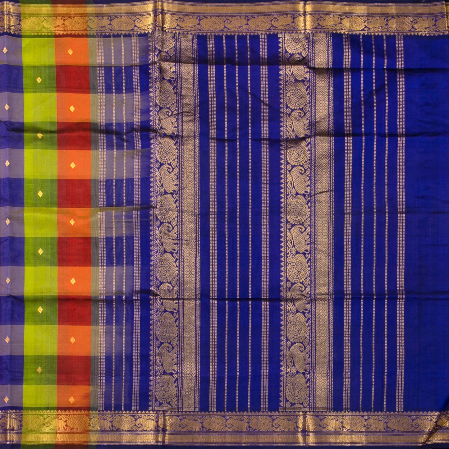 Multicolour Checks Kanchi Silk Cotton Saree For Festive Wear VP SC 111