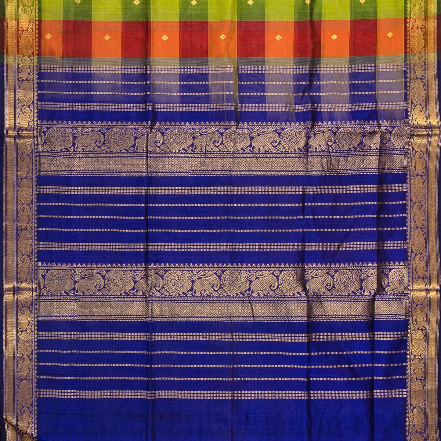 Multicolour Checks Kanchi Silk Cotton Saree For Festive Wear VP SC 111