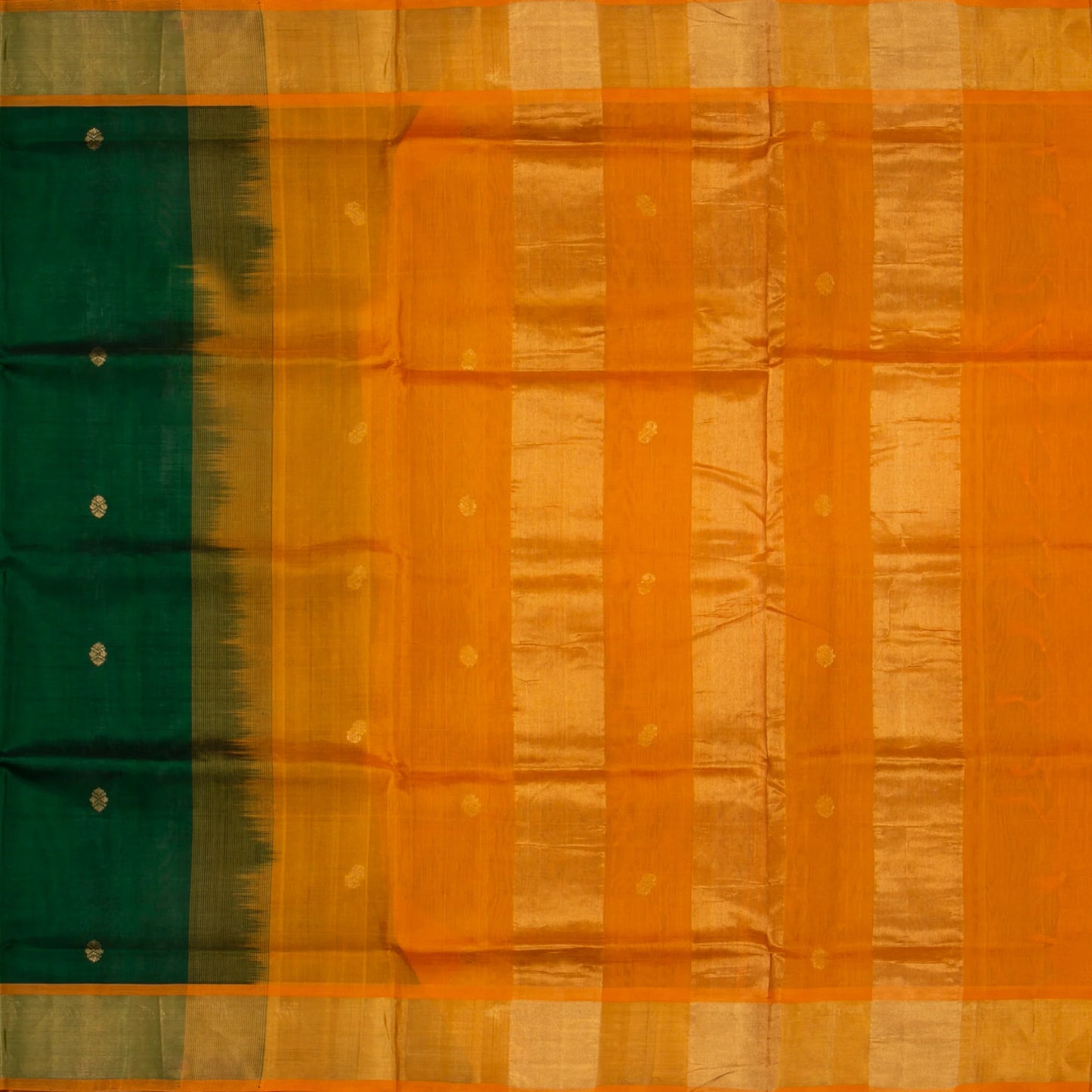 Bottle Green And Orange Kanchi Silk Cotton Saree For Festive Wear VP SC 112