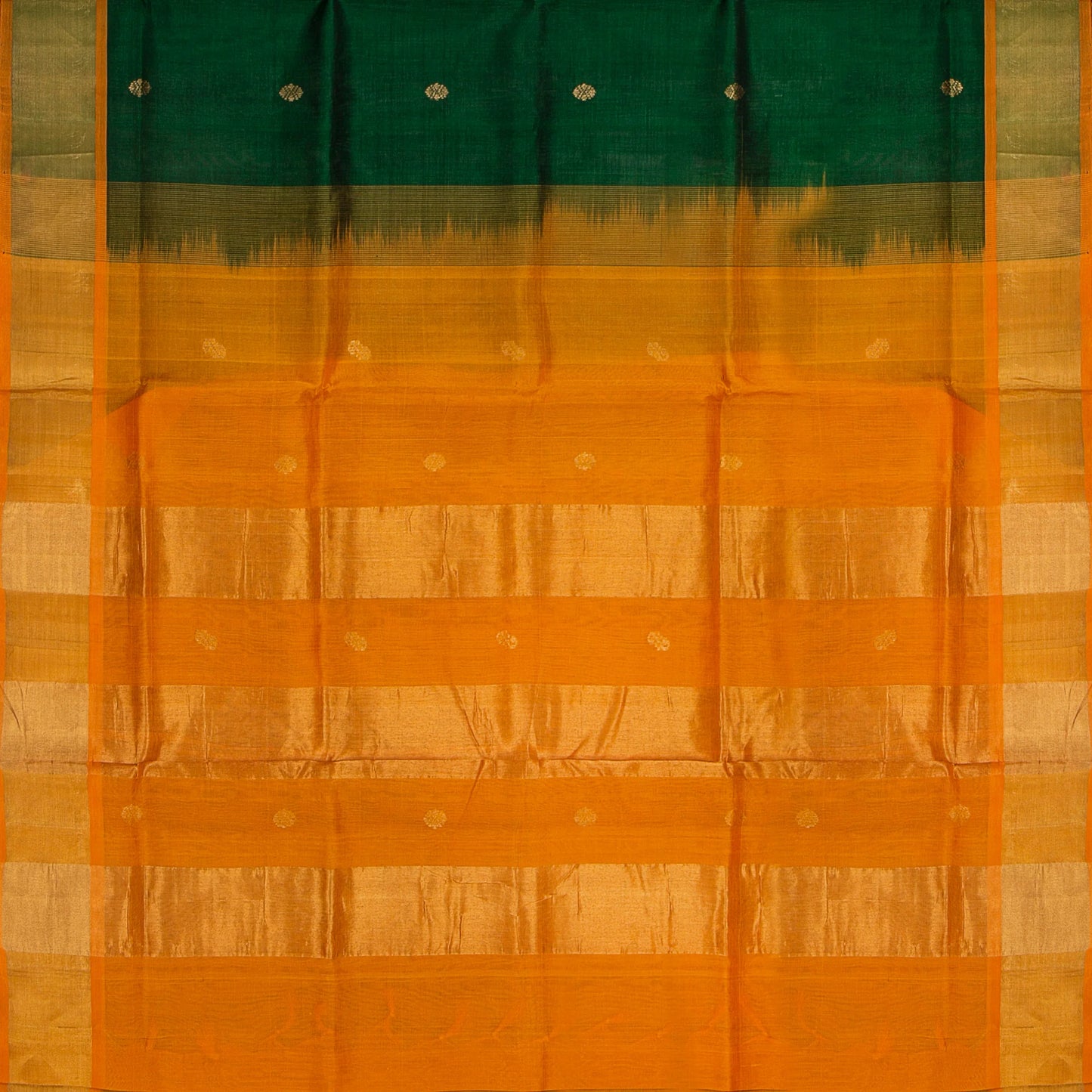 Bottle Green And Orange Kanchi Silk Cotton Saree For Festive Wear VP SC 112