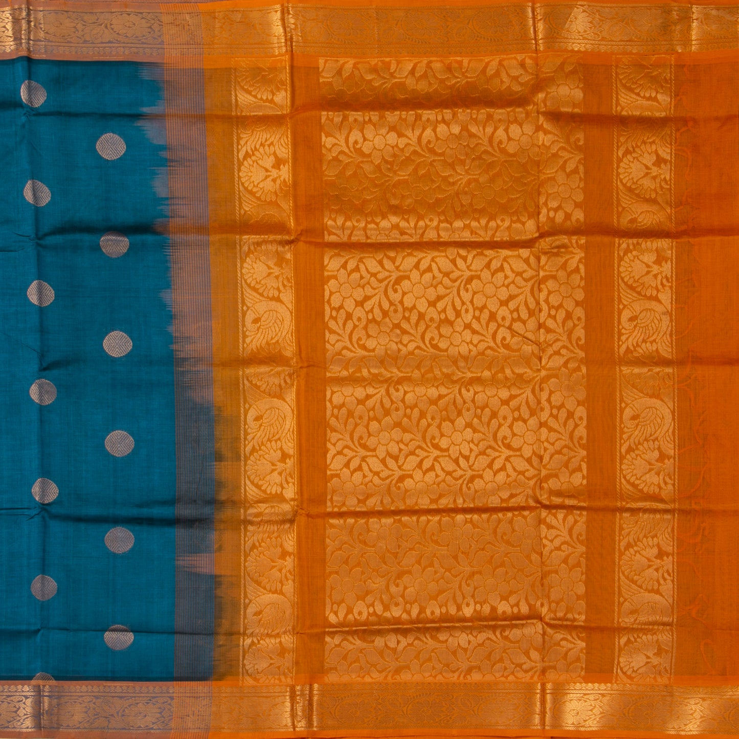 Ramar Blue And Mustard Kanchi Silk Cotton Saree WIth Korvai Zari Border For Festive Wear VP SC 113