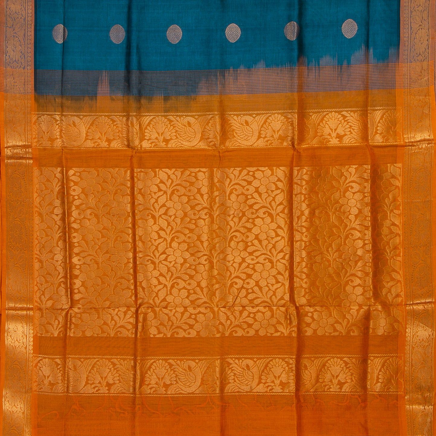 Ramar Blue And Mustard Kanchi Silk Cotton Saree WIth Korvai Zari Border For Festive Wear VP SC 113