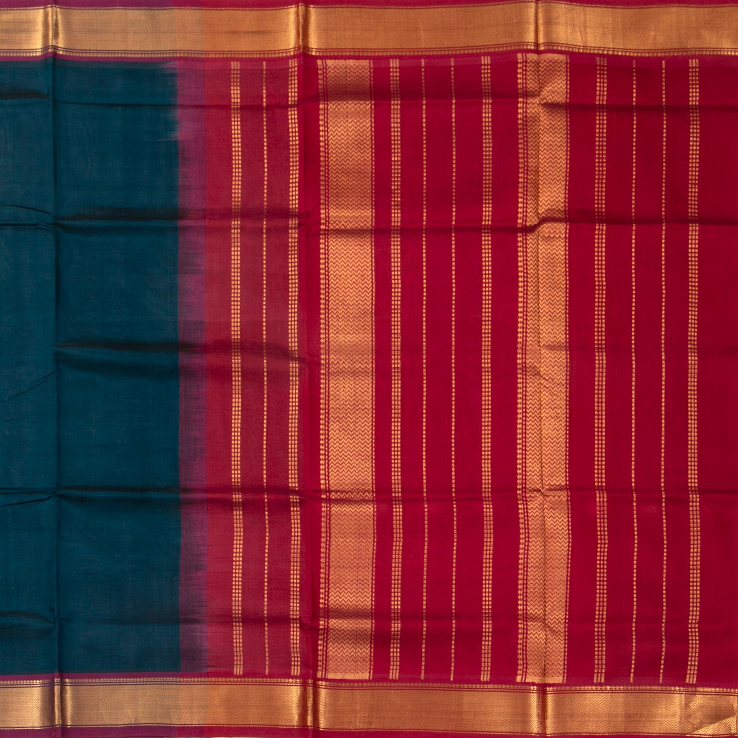 Ramar Green And Red Kanchi Silk Cotton Saree With Zari Border For Festive Wear VP SC 104