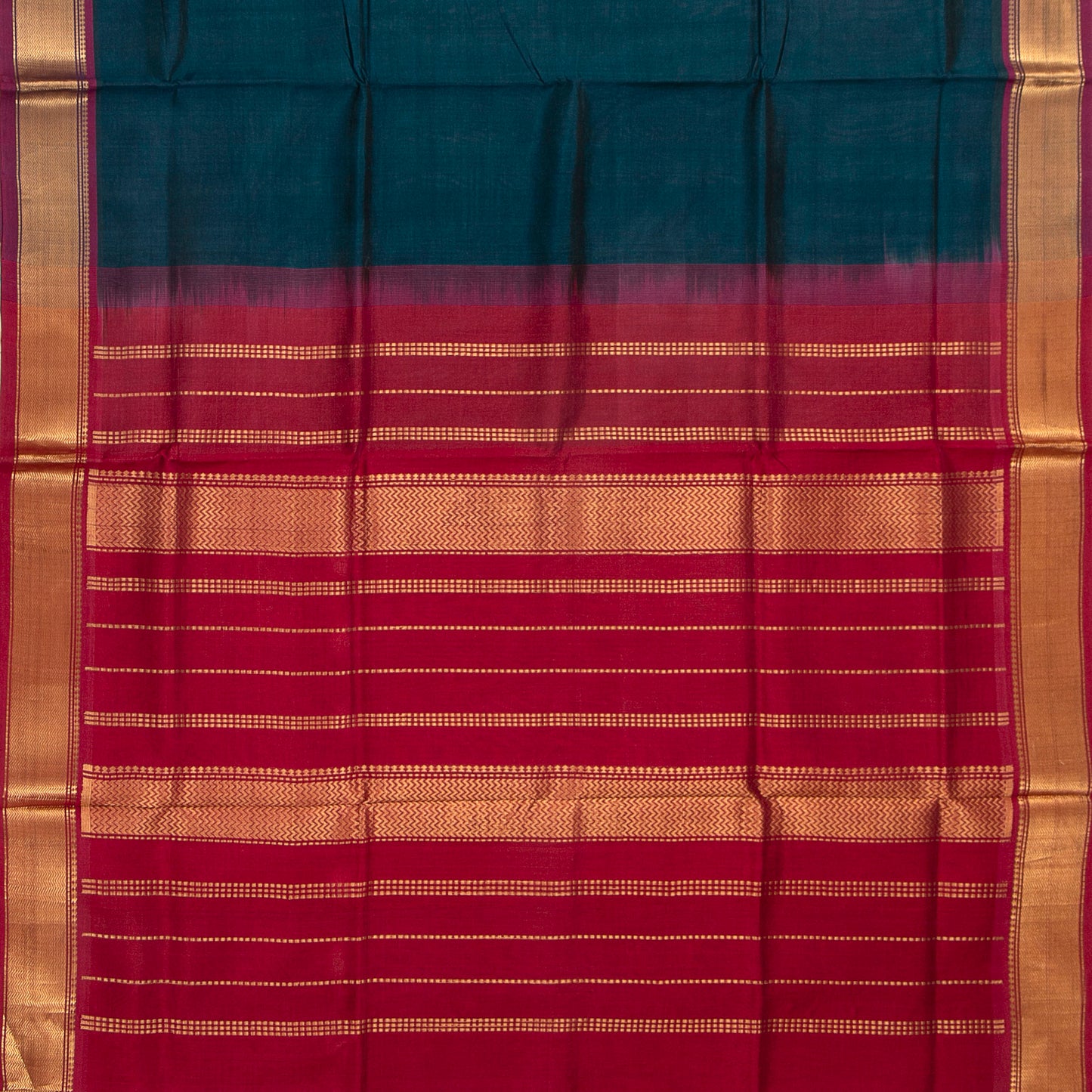 Ramar Green And Red Kanchi Silk Cotton Saree With Zari Border For Festive Wear VP SC 104