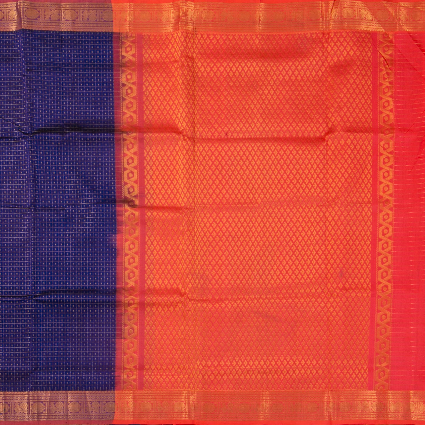 Royal Blue And Peach Lakshadeepam Kanchi Silk Cotton Saree For Festive Wear VP SC 109