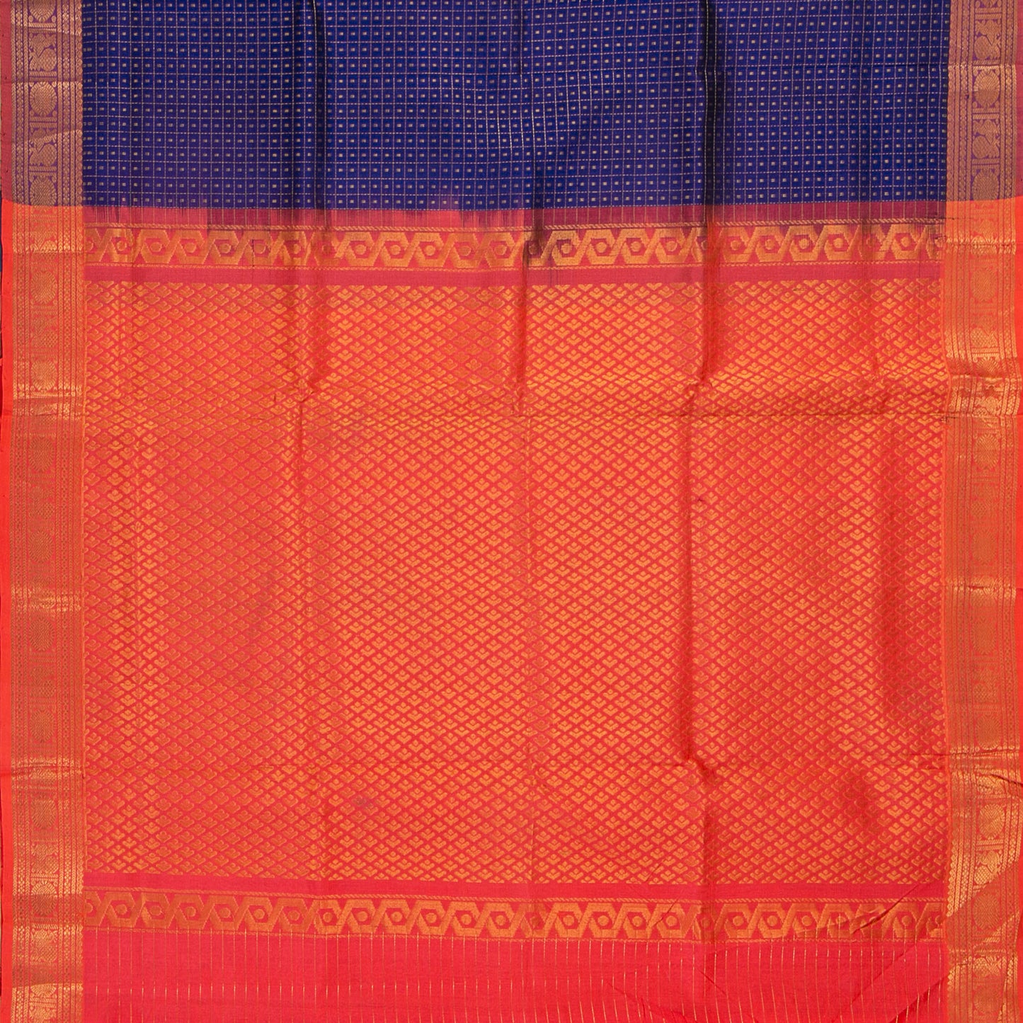 Royal Blue And Peach Lakshadeepam Kanchi Silk Cotton Saree For Festive Wear VP SC 109