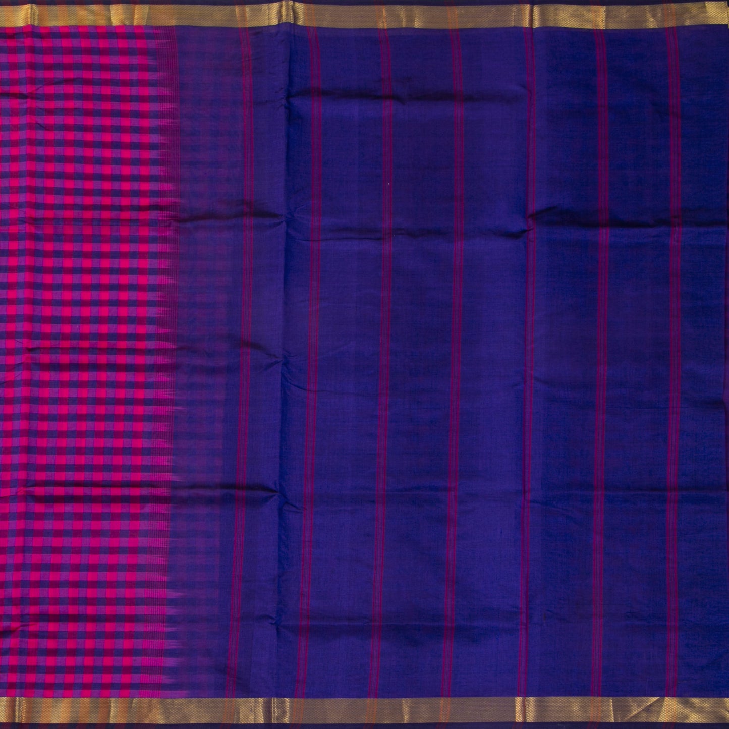 Blue And Pink Checks Kanchi Silk Cotton Saree For Office Wear VP SC 106