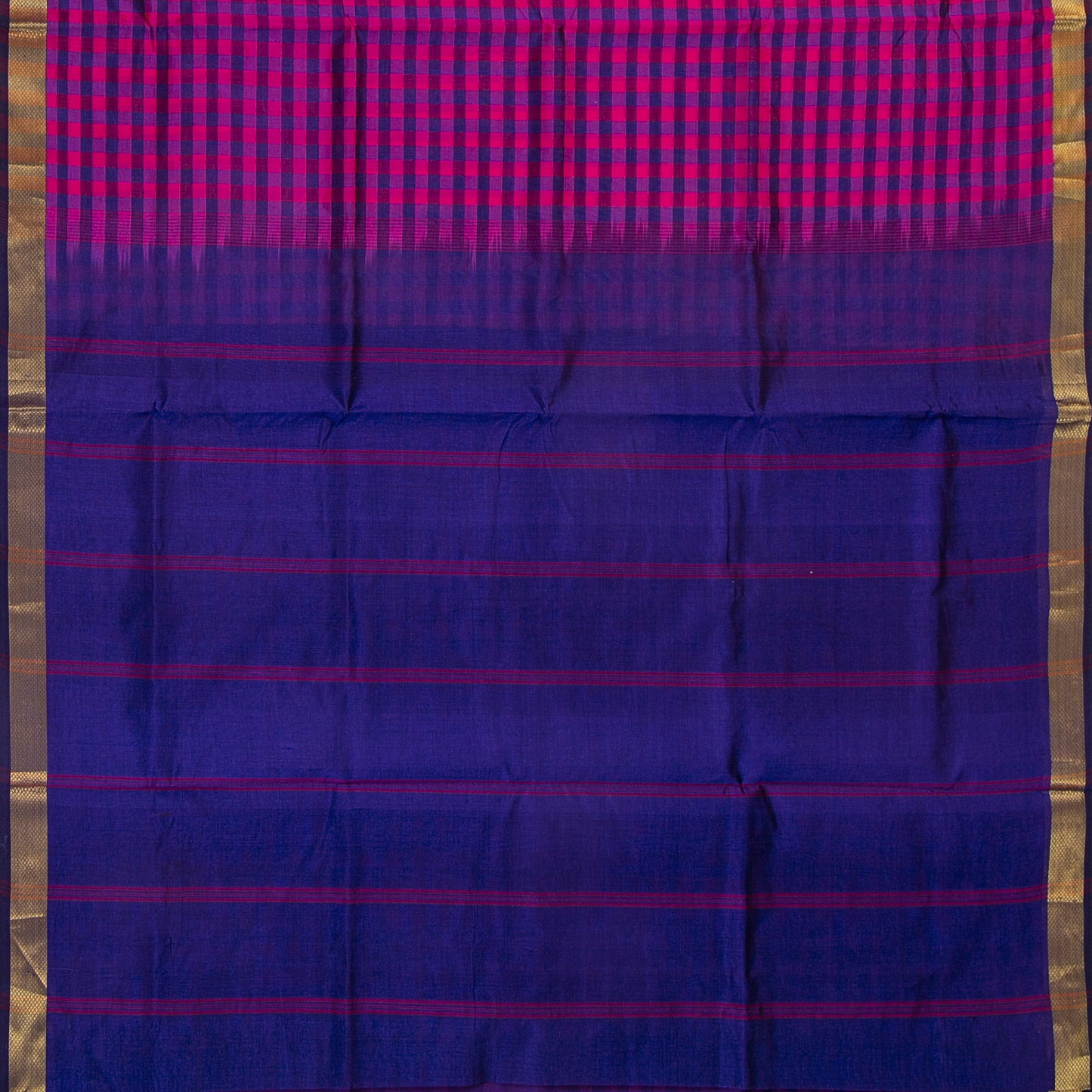 Blue And Pink Checks Kanchi Silk Cotton Saree For Office Wear VP SC 106