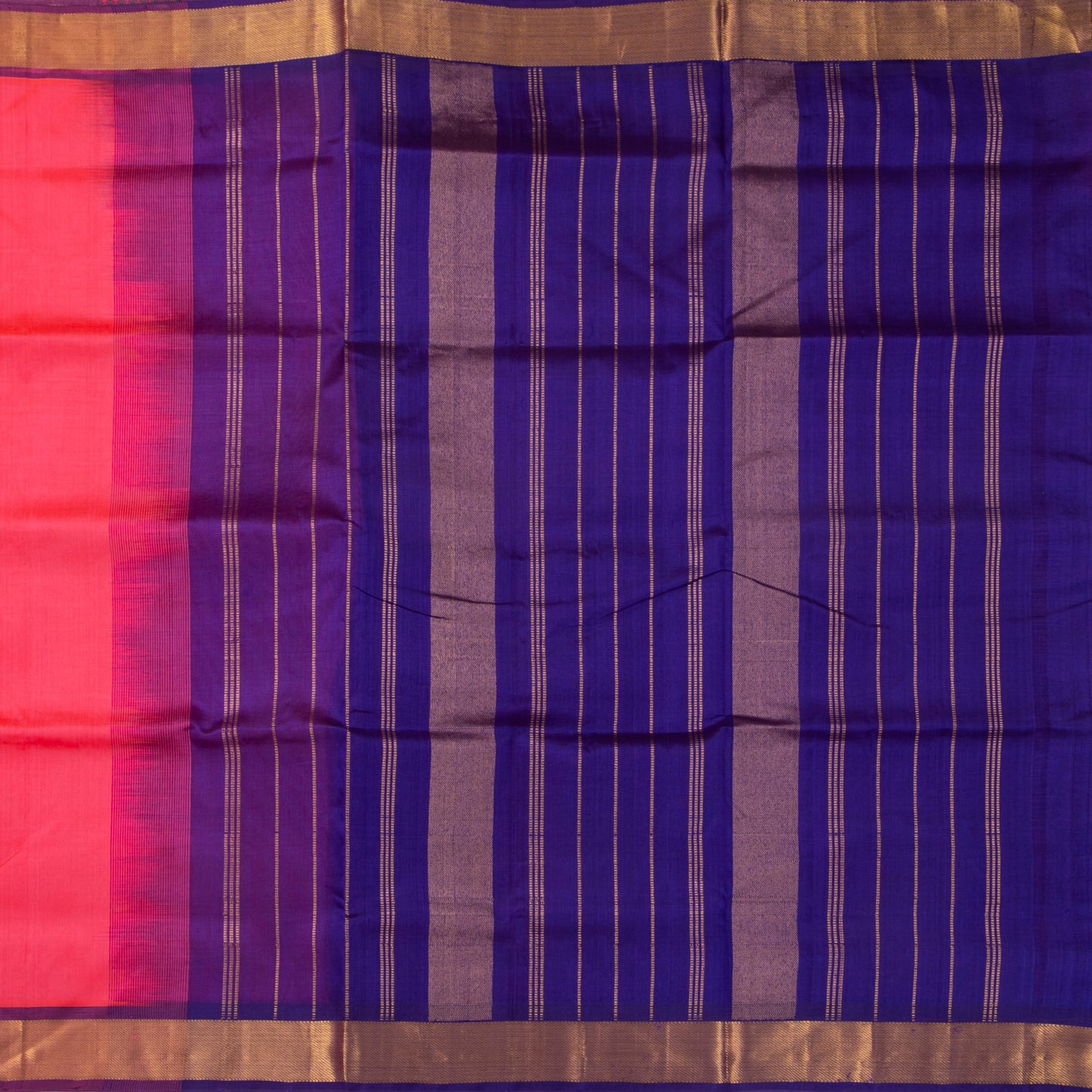 Peach And Royal Blue Kanchi Silk Cotton Saree For Festive Wear VP SC 105