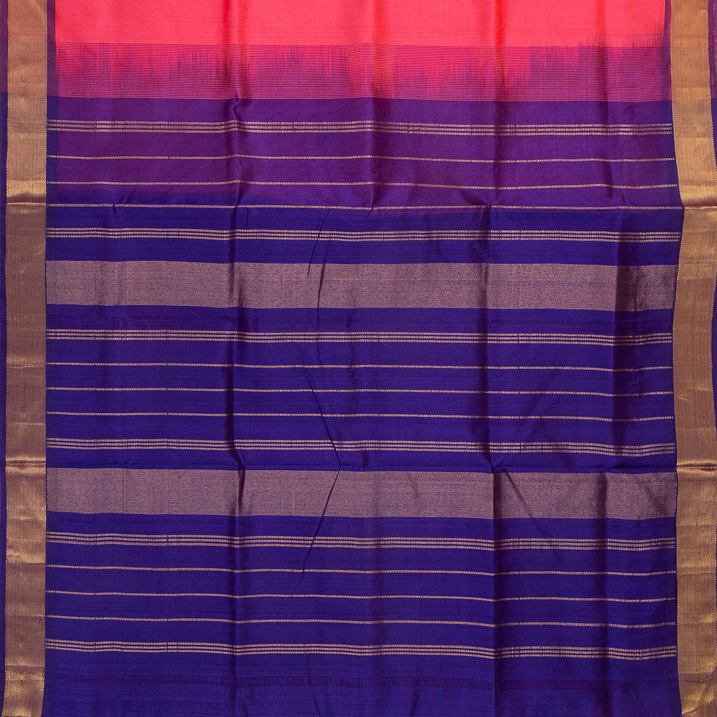 Peach And Royal Blue Kanchi Silk Cotton Saree For Festive Wear VP SC 105
