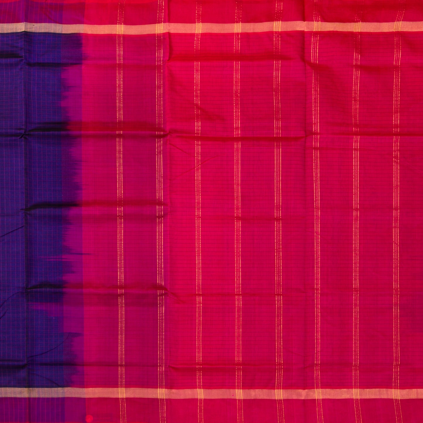 Blue And Pink Kanchi Silk Cotton Saree With Zari Border For Office Wear VP SC 107