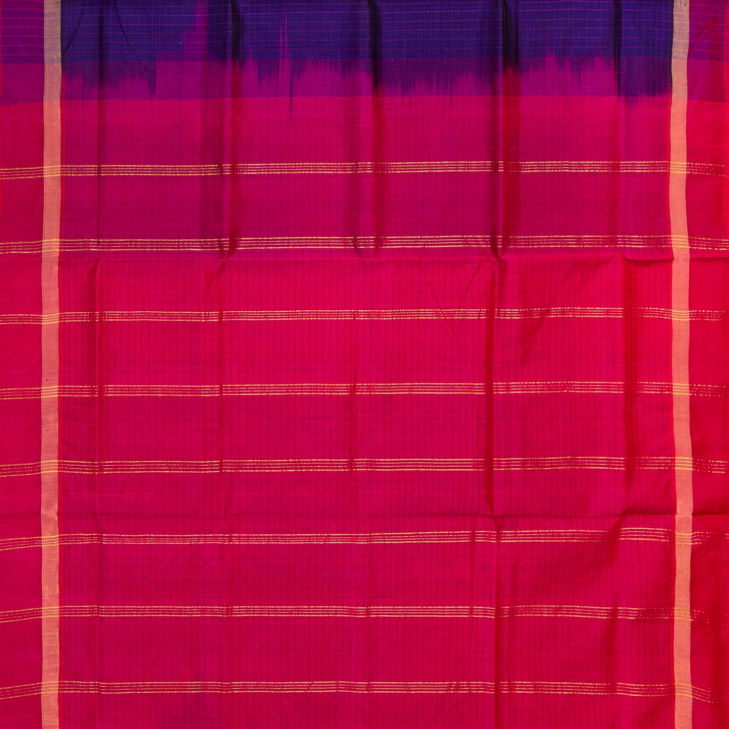 Blue And Pink Kanchi Silk Cotton Saree With Zari Border For Office Wear VP SC 107