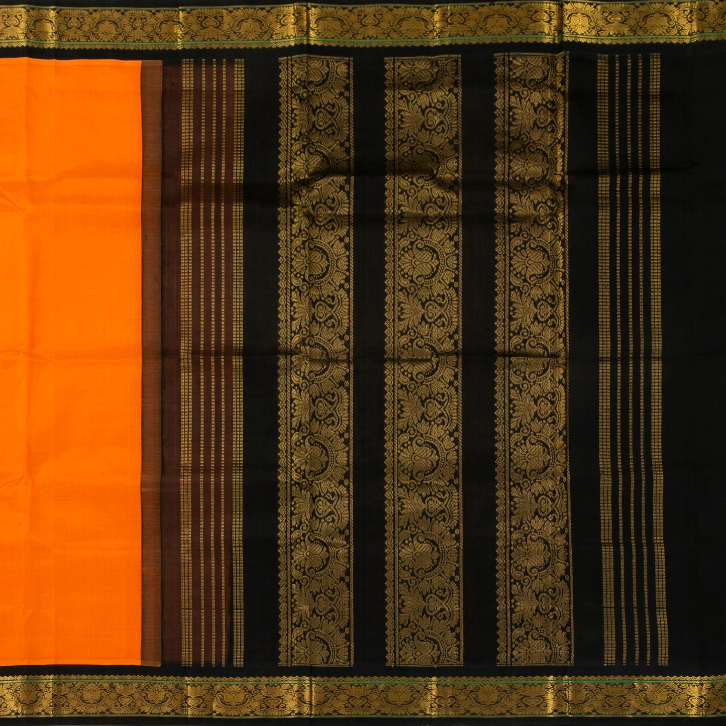 Orange And Black Kanchi Silk Cotton Saree For Festive Wear VP SC 146