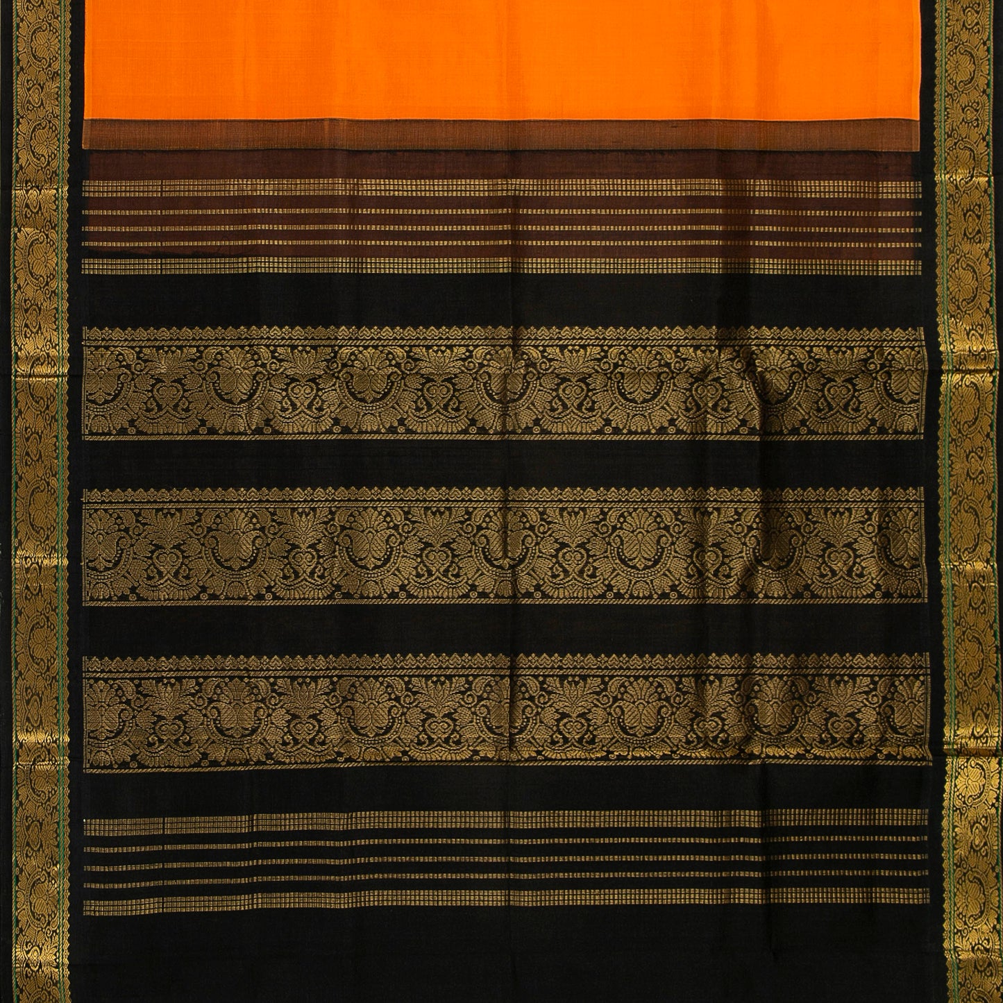 Orange And Black Kanchi Silk Cotton Saree For Festive Wear VP SC 146