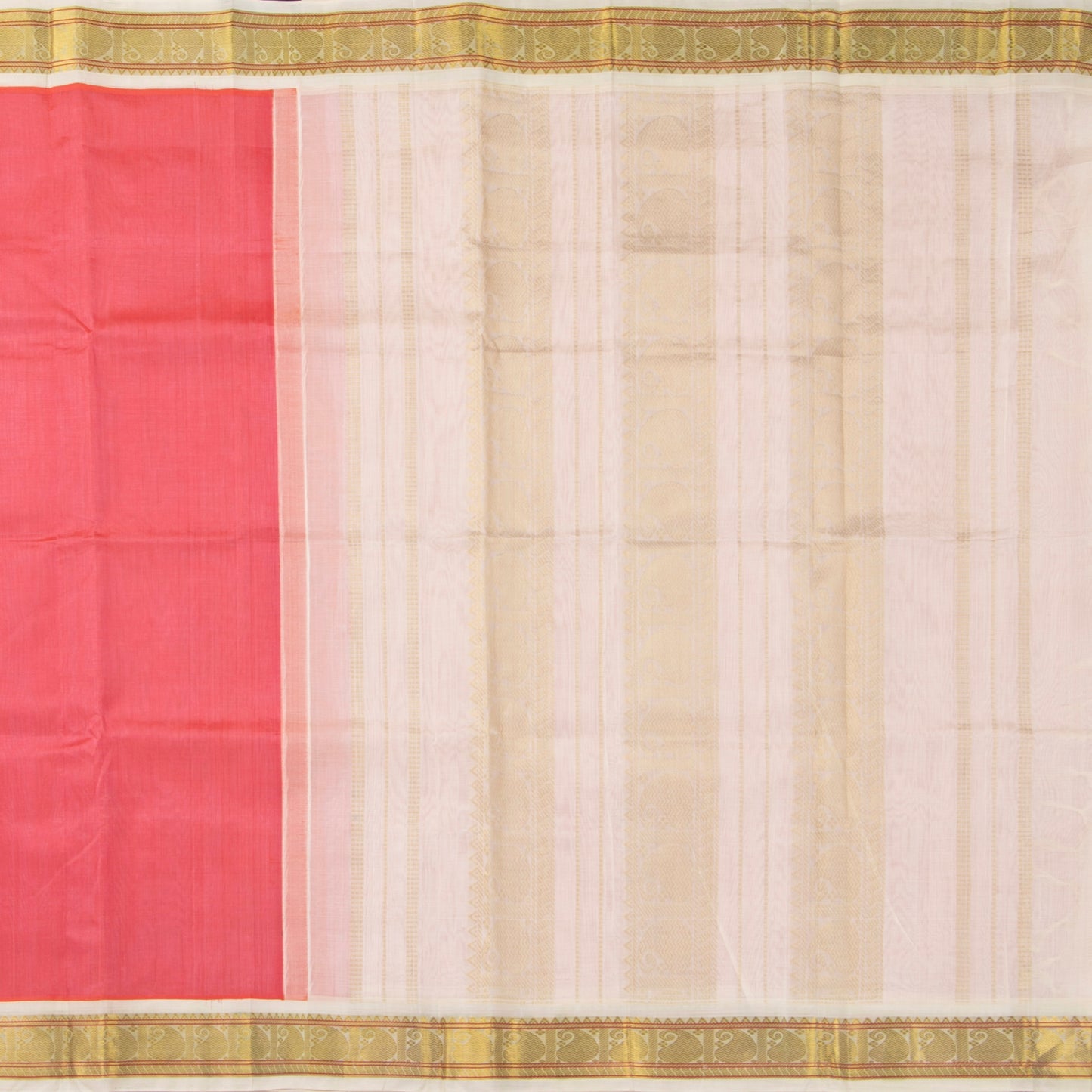Peach And Off White Kanchi Silk Cotton Saree For Festive Wear VP SC 143