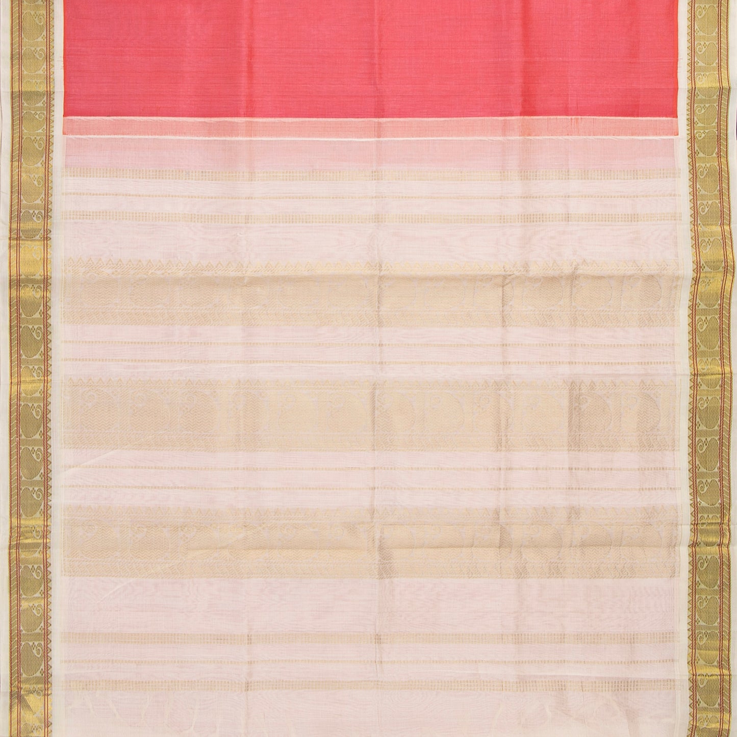 Peach And Off White Kanchi Silk Cotton Saree For Festive Wear VP SC 143