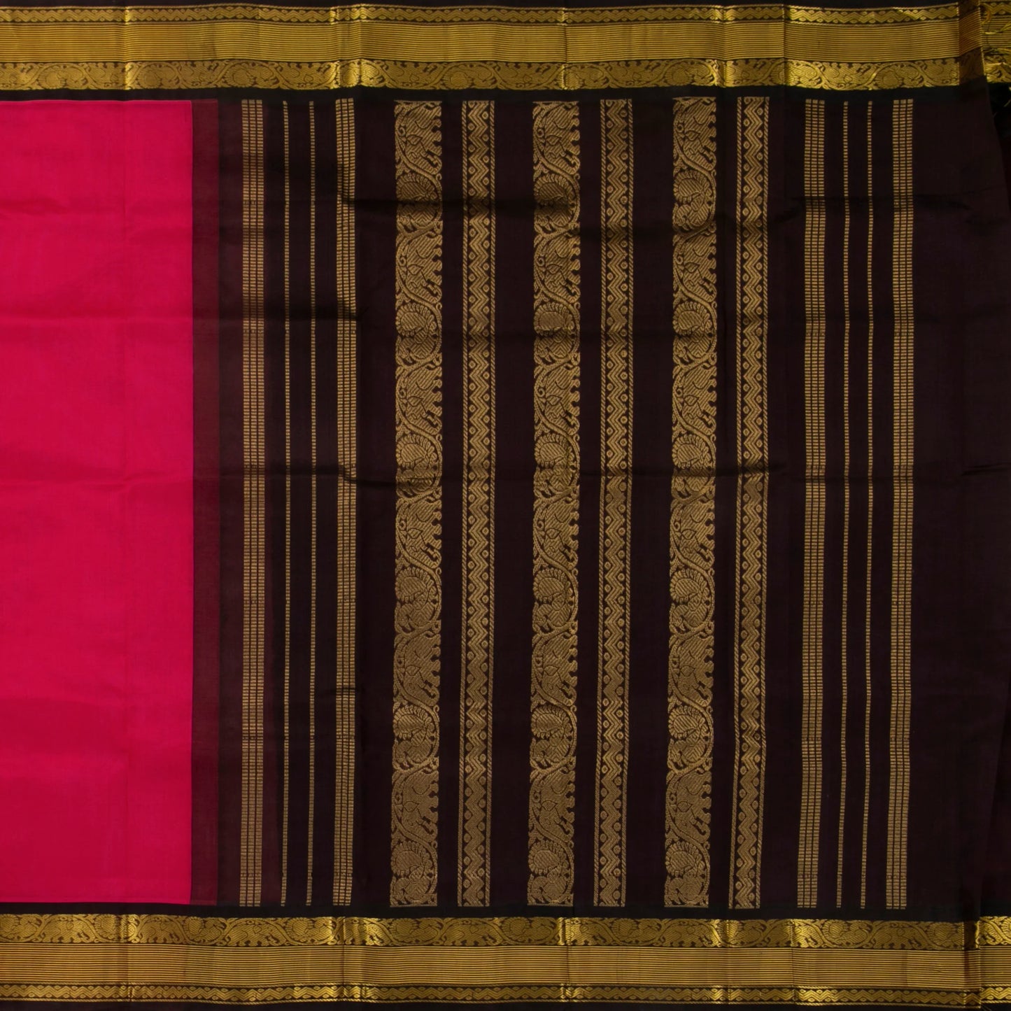 Rani Pink And Brown Kanchi Silk Cotton Saree For Festive Wear VP SC 154