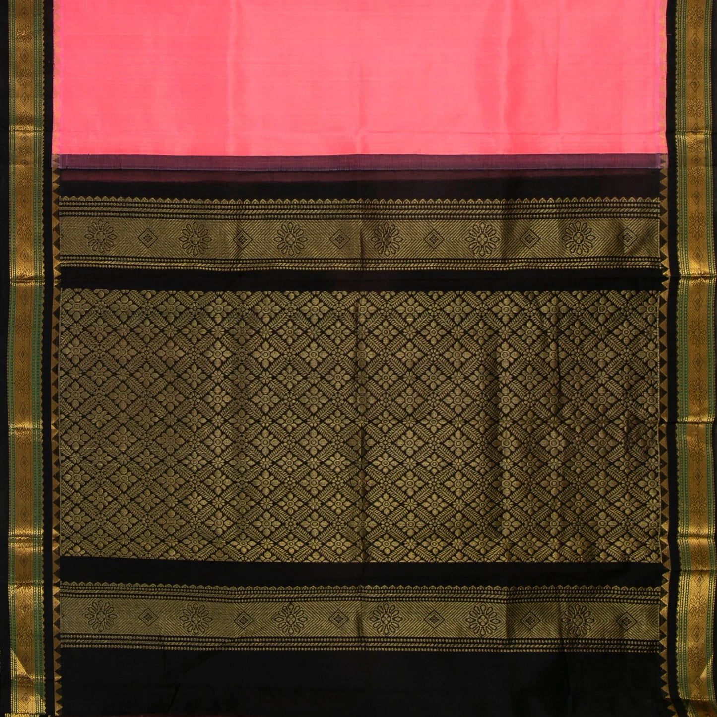 Lotus Pink And Black Kanchi Silk Cotton Saree For Office Wear VP SC 156