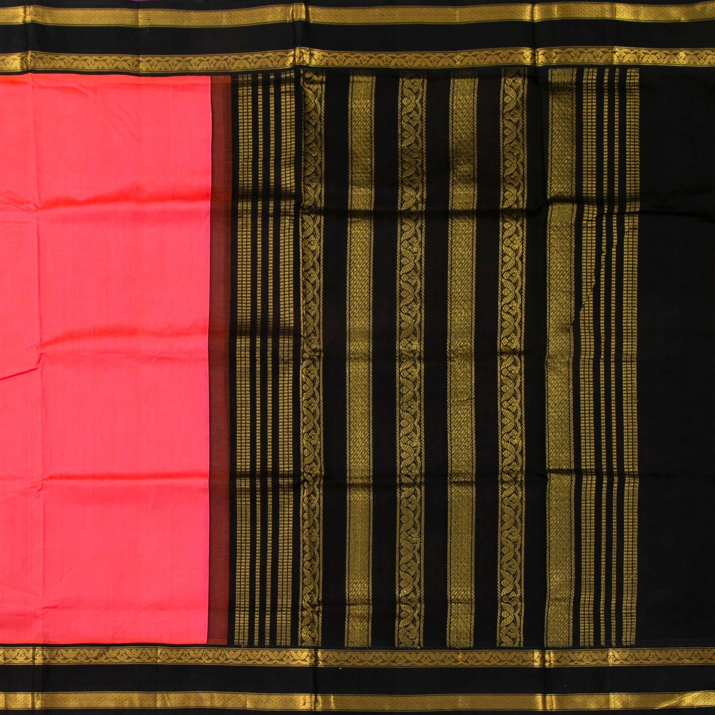 Peach Orange And Black Dual Shade Kanchi Silk Cotton Saree For Festive Wear VP SC 142