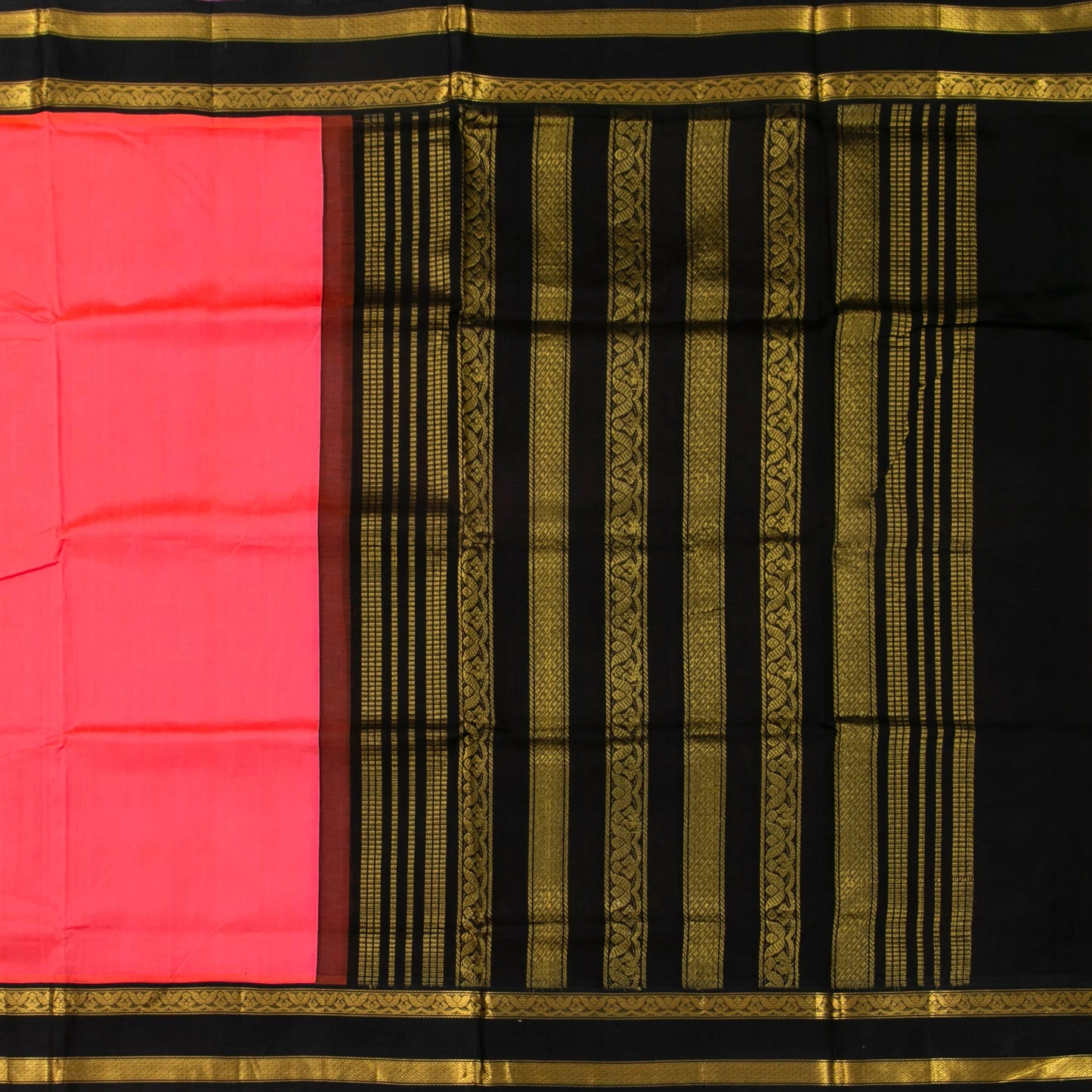 Peach Orange And Black Dual Shade Kanchi Silk Cotton Saree For Festive Wear VP SC 142