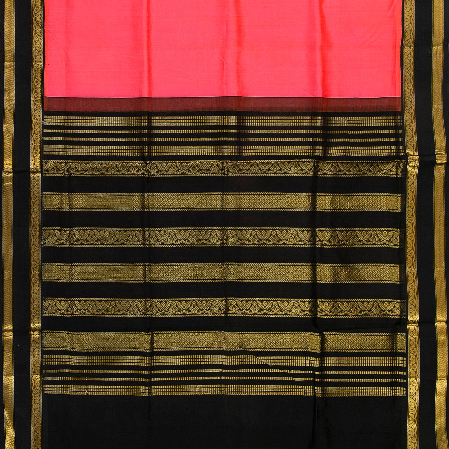 Peach Orange And Black Dual Shade Kanchi Silk Cotton Saree For Festive Wear VP SC 142