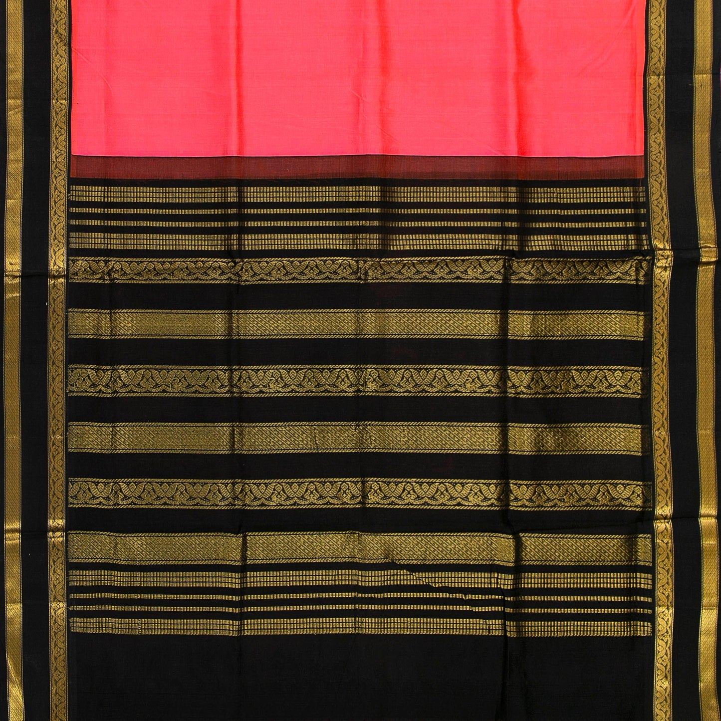 Peach Orange And Black Dual Shade Kanchi Silk Cotton Saree For Festive Wear VP SC 142