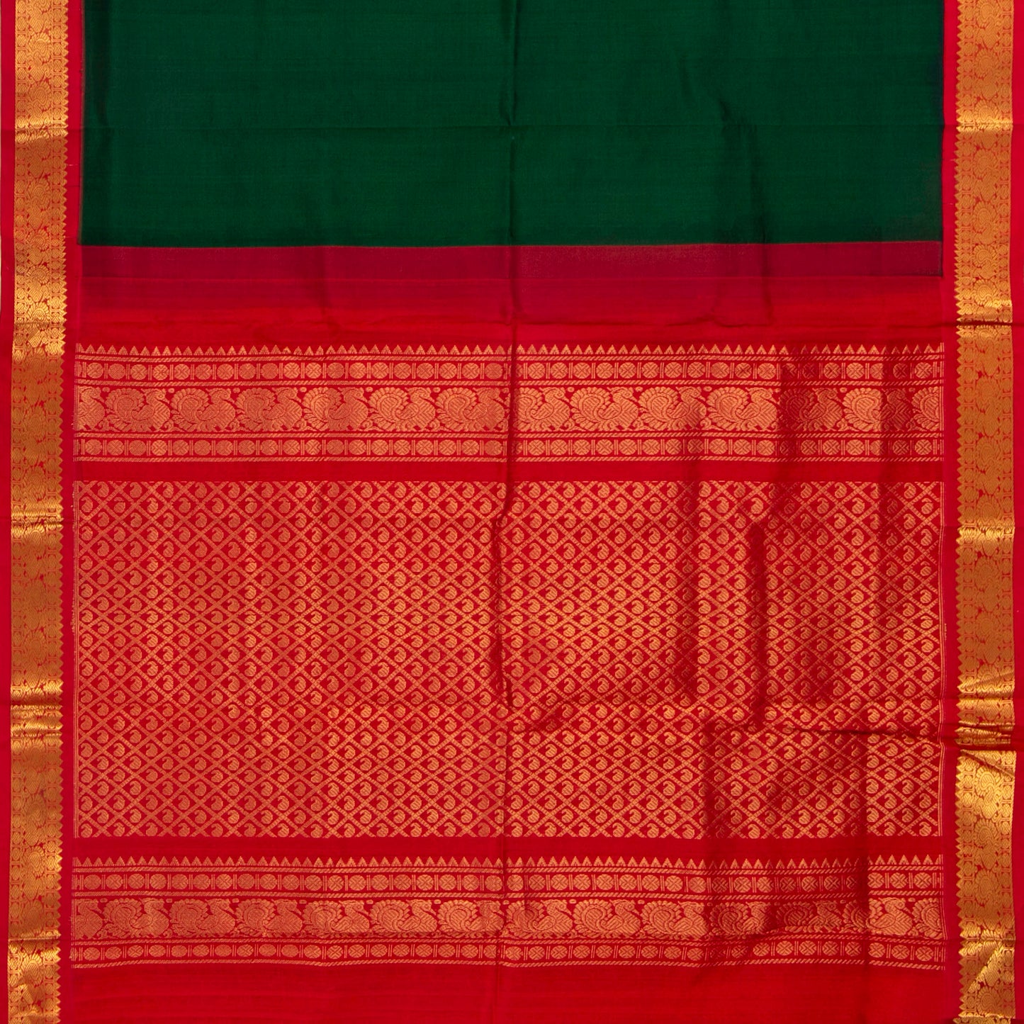 Green And Red Kanchi Silk Cotton Saree With Korvai Border For Festive Wear VP SC 157