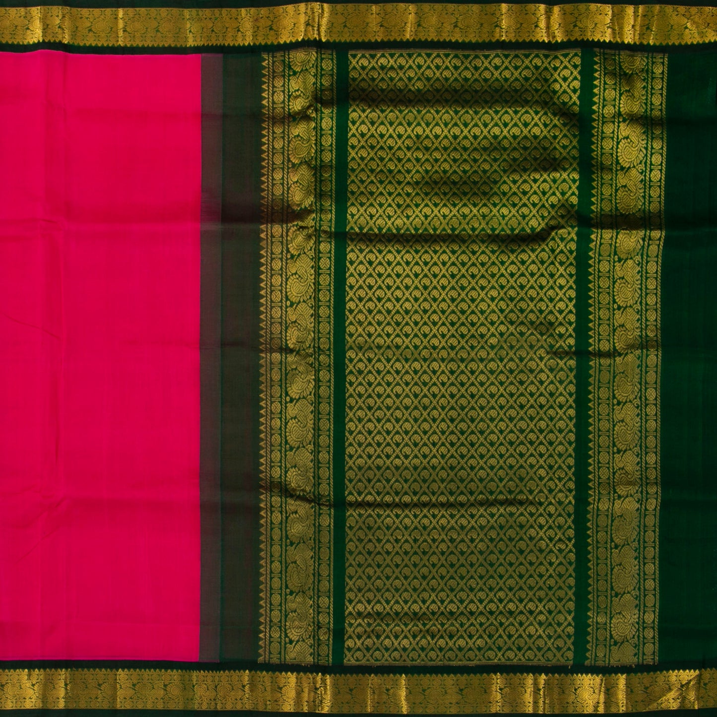 Pink And Green Kanchi Silk Cotton Saree For Festive Wear VP SC 144