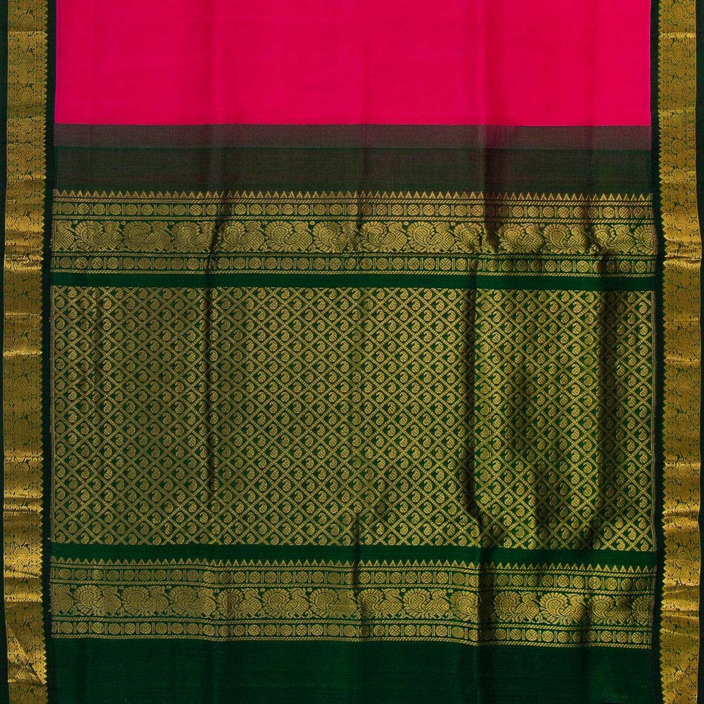 Pink And Green Kanchi Silk Cotton Saree For Festive Wear VP SC 144