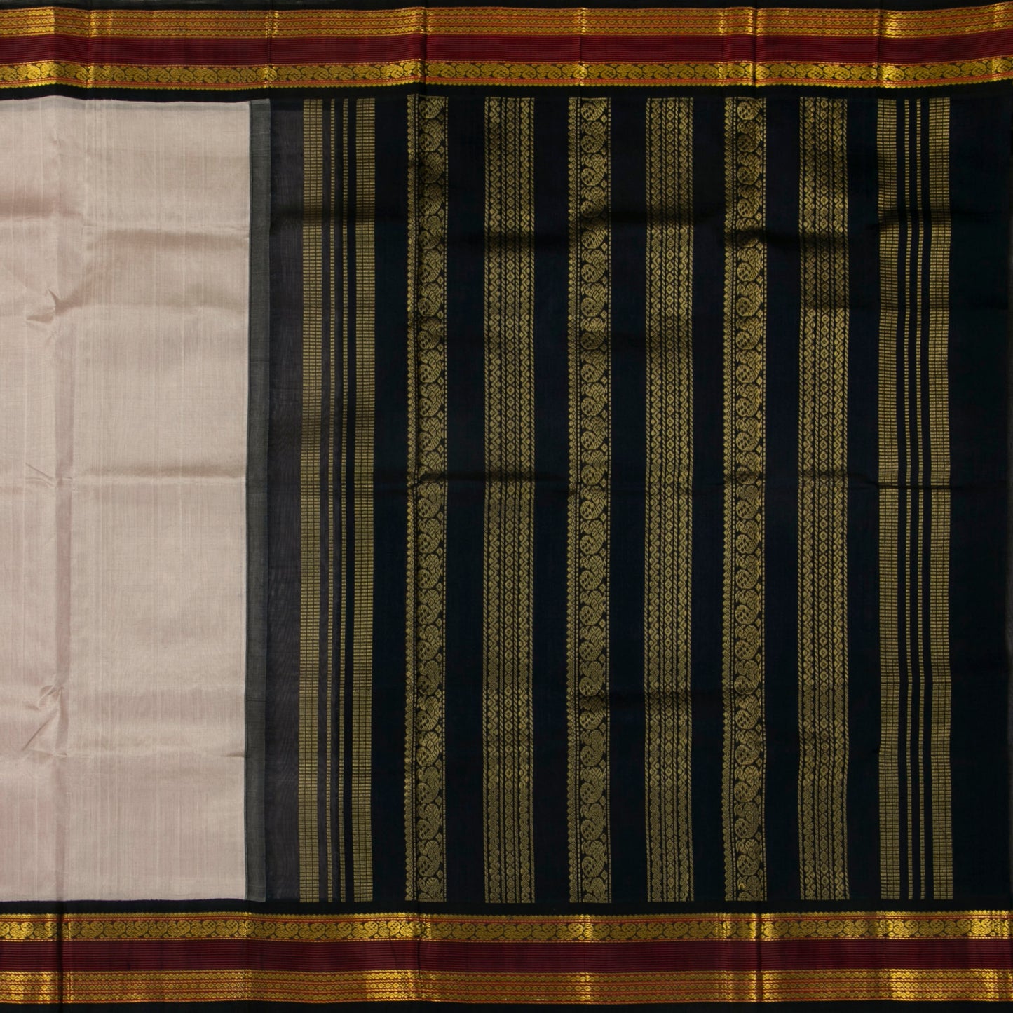 Grey And Black Kanchi Silk Cotton Saree For Festive Wear VP SC 145