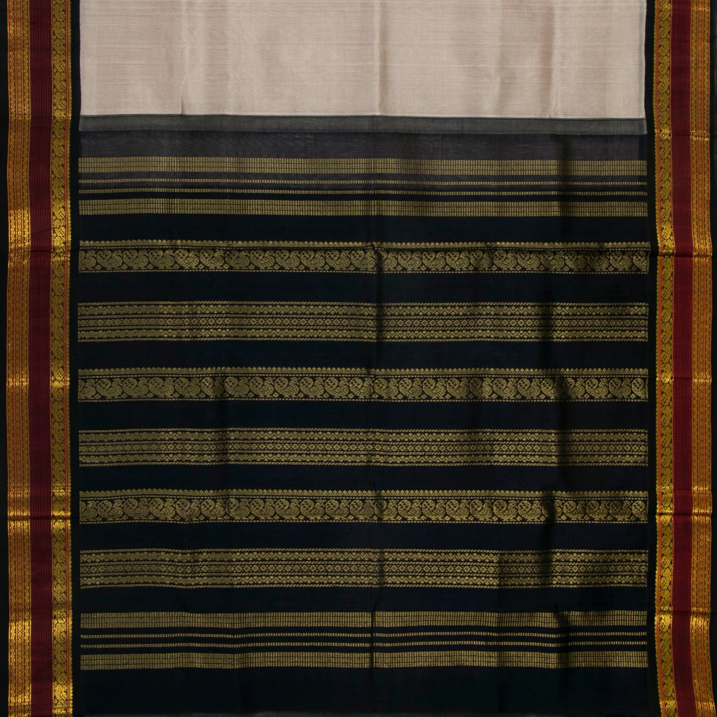 Grey And Black Kanchi Silk Cotton Saree For Festive Wear VP SC 145