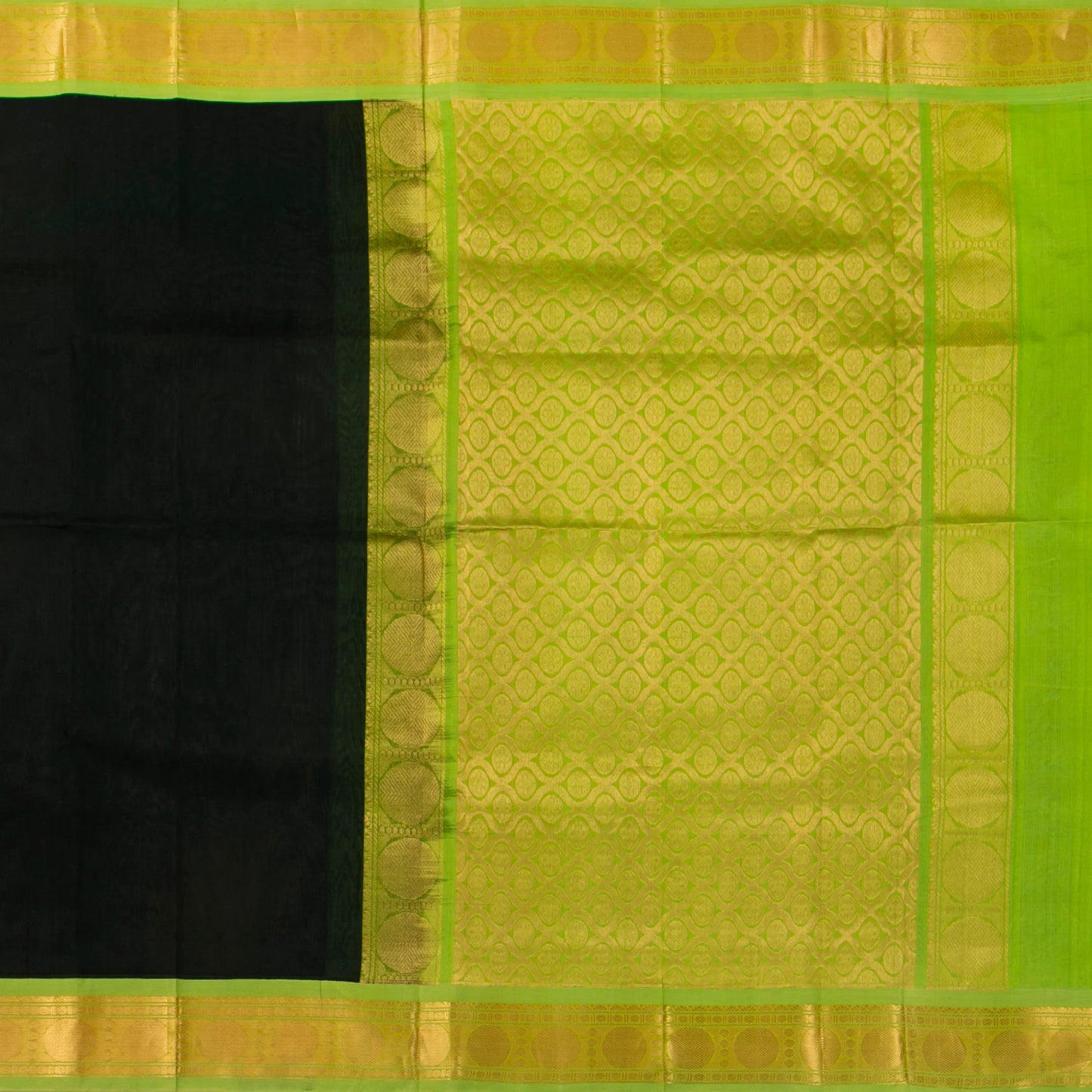 Black And Green Kanchi Silk Cotton Saree With Korvai Border For Office Wear VP SC 155