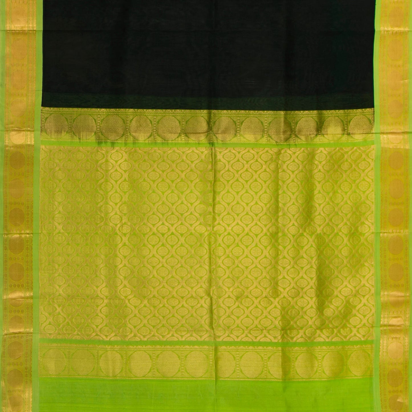 Black And Green Kanchi Silk Cotton Saree With Korvai Border For Office Wear VP SC 155