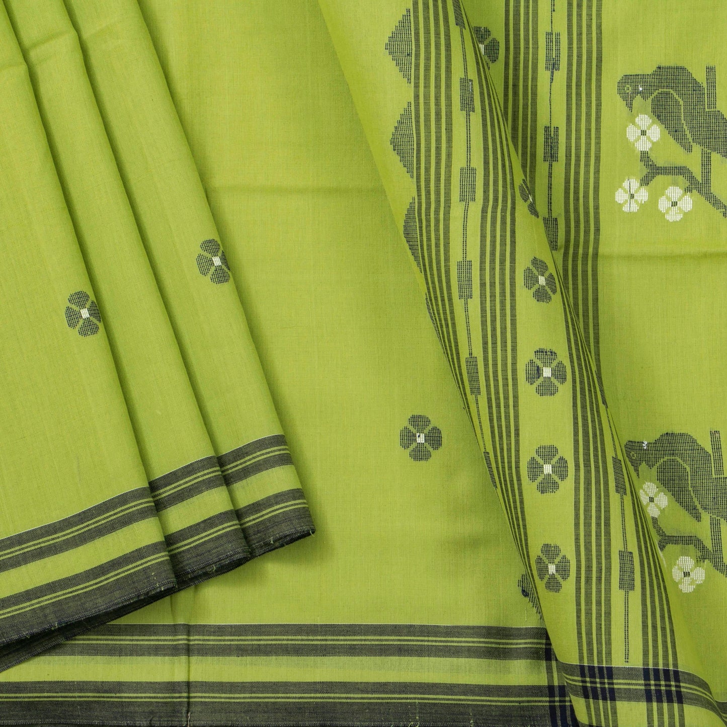 Green Dhakai Jamdhani Mulmul Silk Saree For Office Wear PV MJ 110