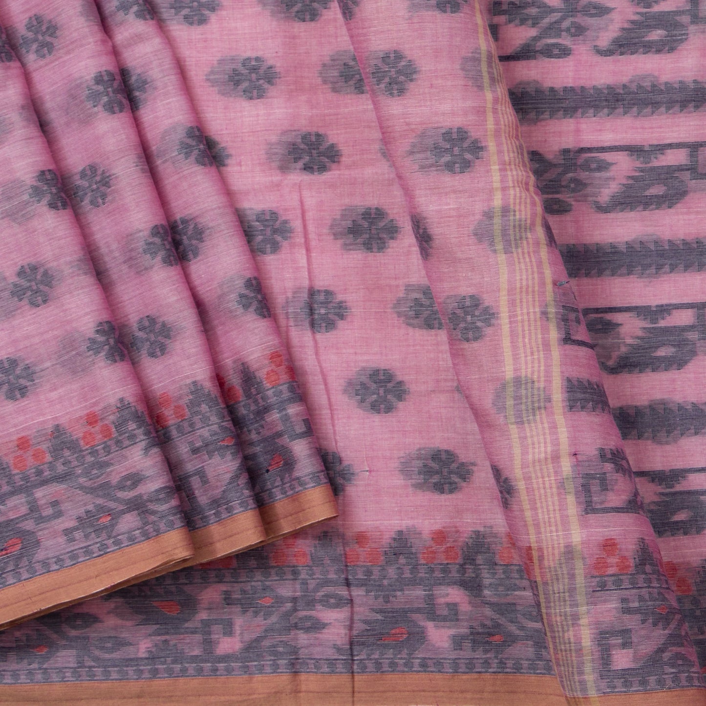 Pastel Pink Dhakai Jamdhani Mulmul Silk Saree For Office Wear PV MJ 111