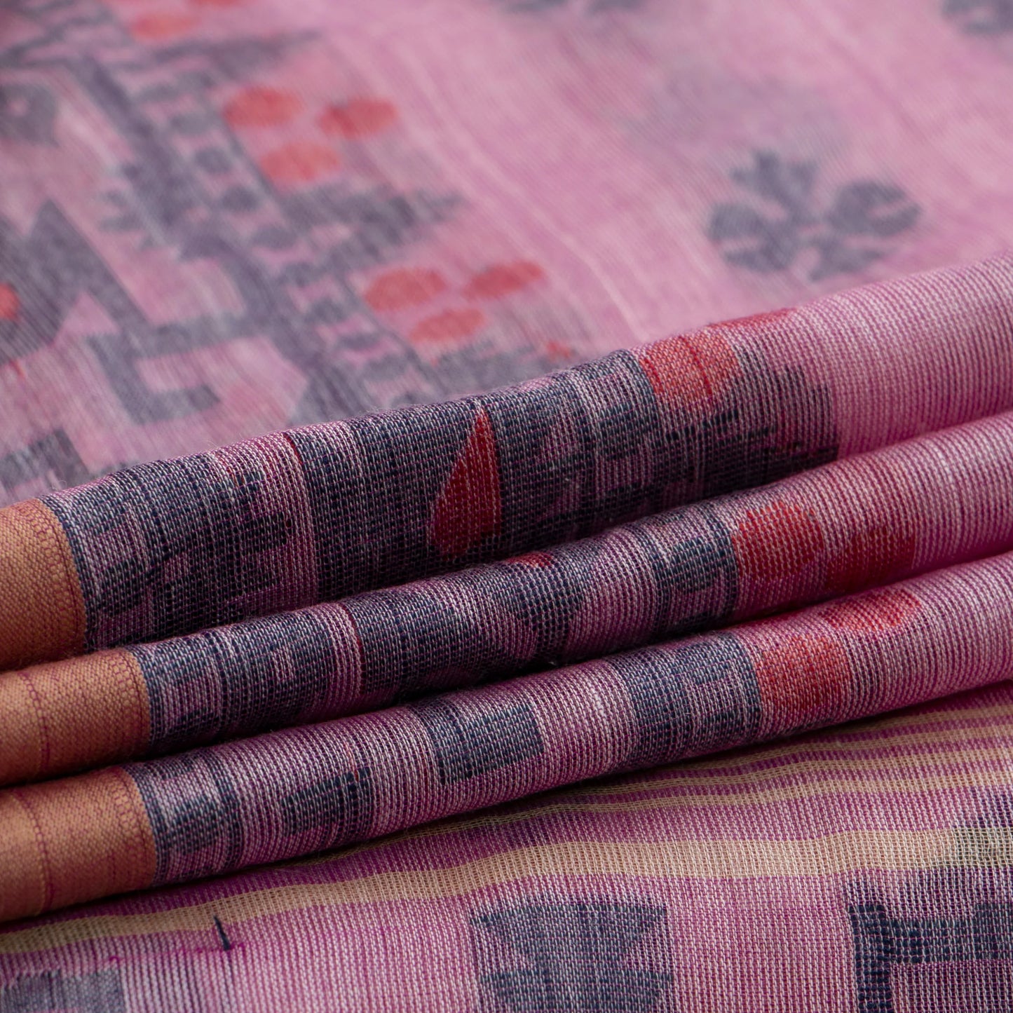 Pastel Pink Dhakai Jamdhani Mulmul Silk Saree For Office Wear PV MJ 111