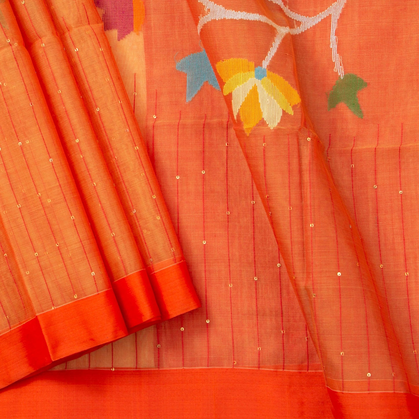 Orange Tissue Sequins Dhakai Jamdhani Mulmul Silk Saree For Party Wear PV MJ 123