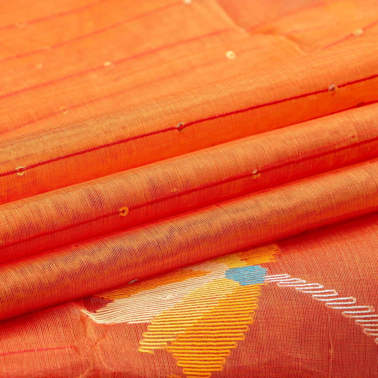 Orange Tissue Sequins Dhakai Jamdhani Mulmul Silk Saree For Party Wear PV MJ 123