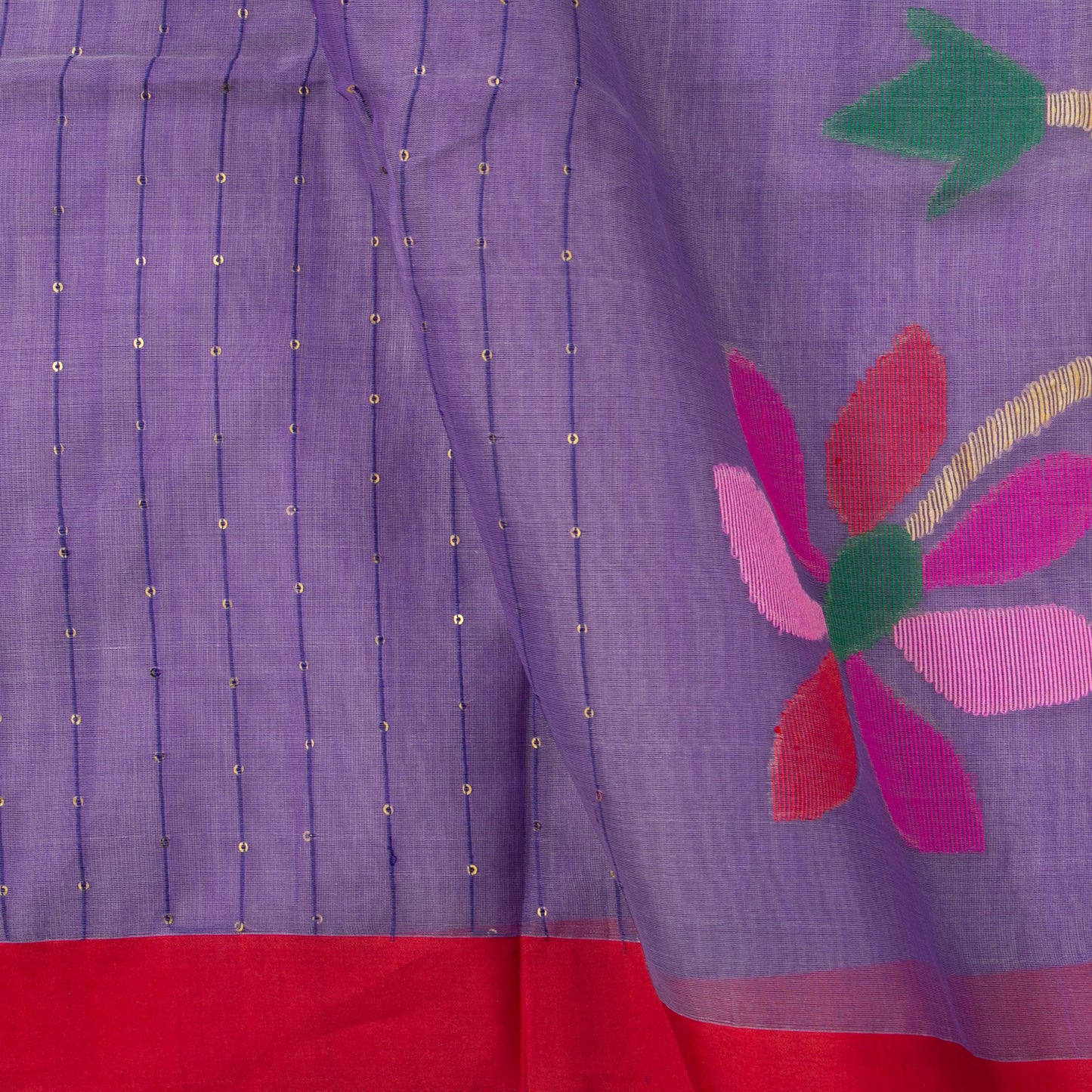 Lilac And Red Dhakai Jamdhani Mulmul Silk Saree For Office Wear PV MJ 121