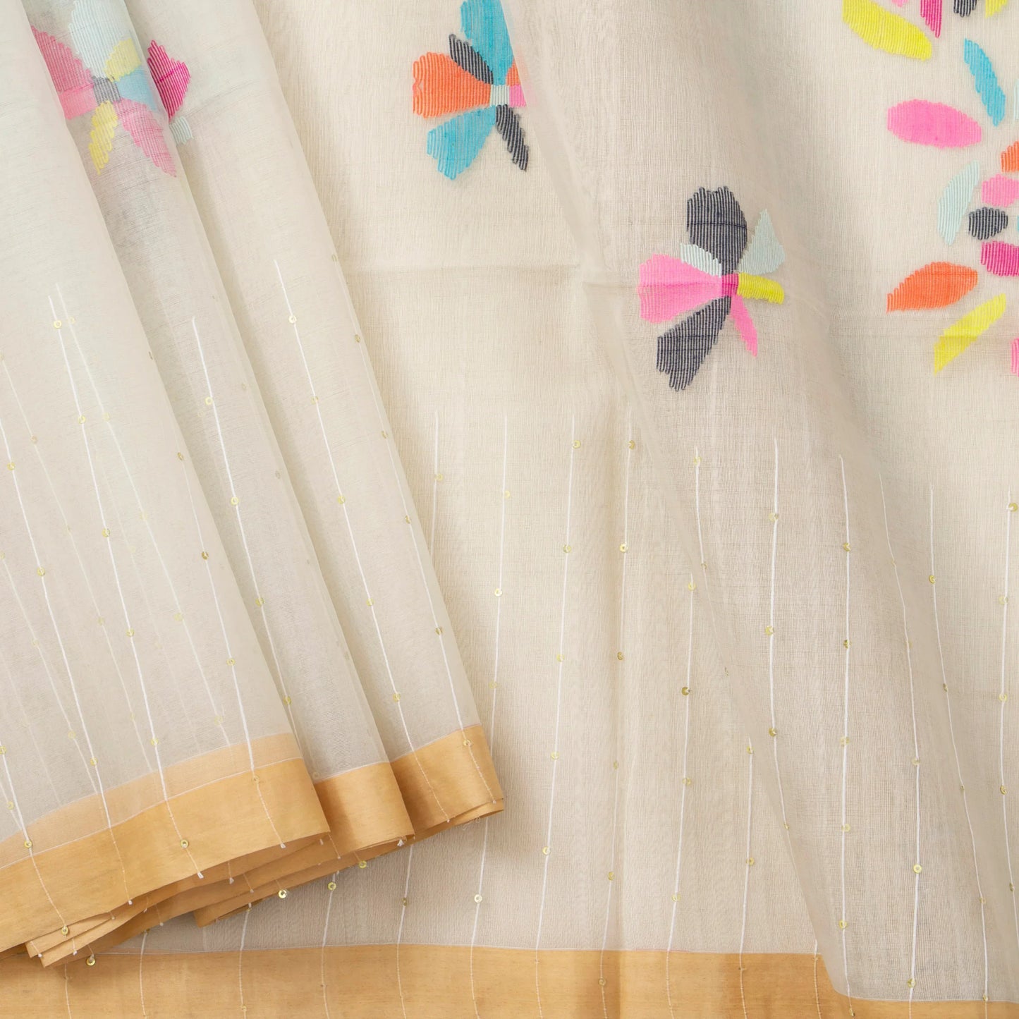 Off White Dhakai Jamdhani Mulmul Silk Saree For Office Wear PV MJ 118