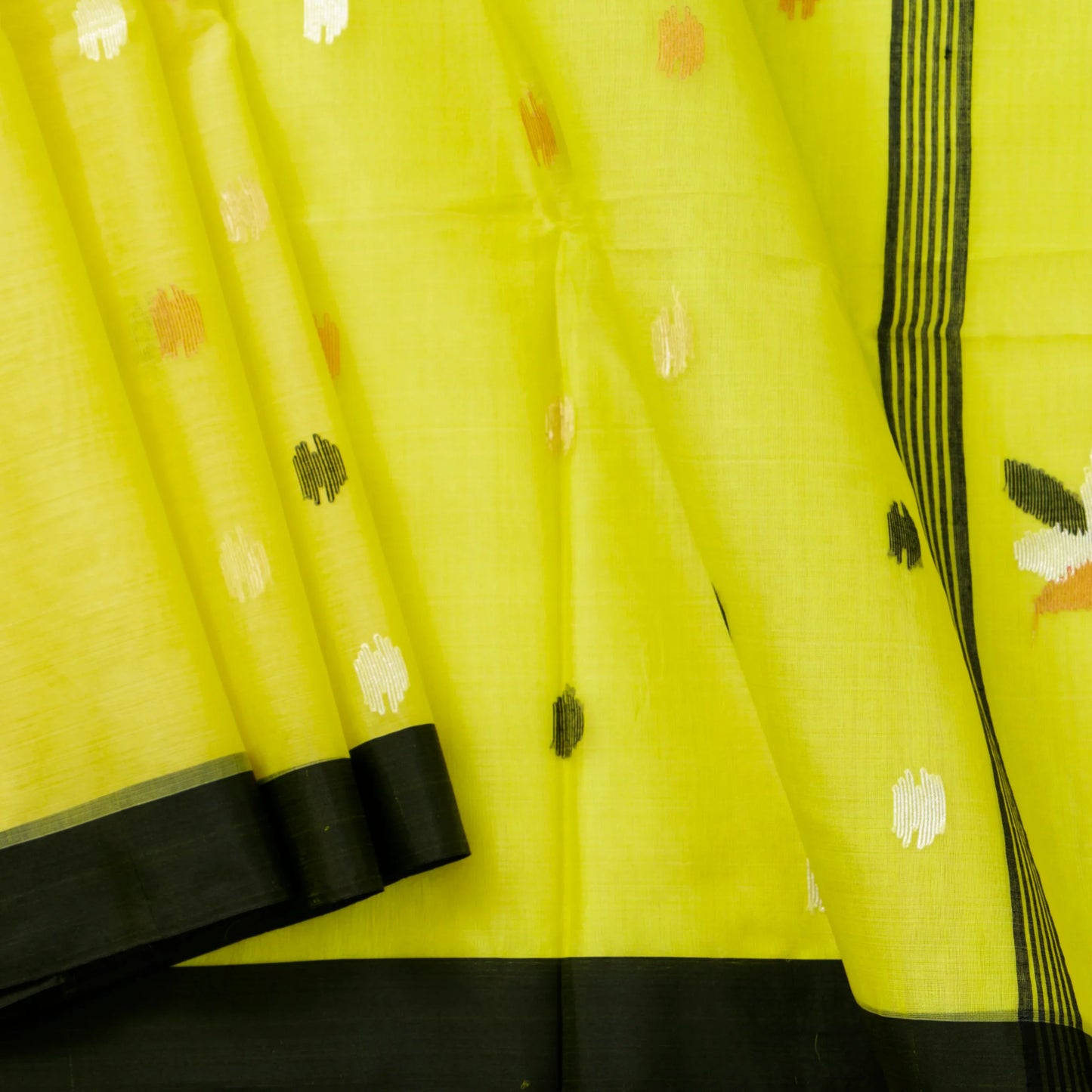 Lime Yellow And Black Dhakai Jamdhani Mulmul Silk Saree For Office Wear PV MJ 117