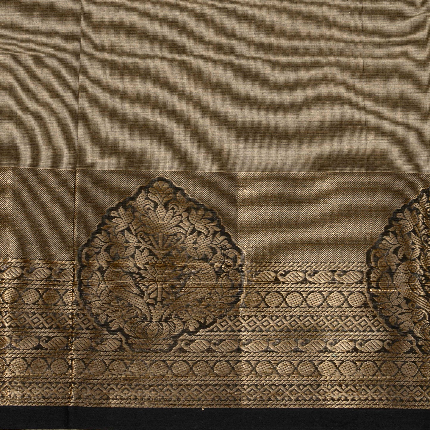 Fawn And Black Kanchi Cotton Saree For Festive Wear PV MM KC 889