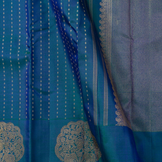 Mayilkazhuthu Blue And Green Dual Shade Kanchipuram Silk Saree For Wedding Wear PV GTA 105