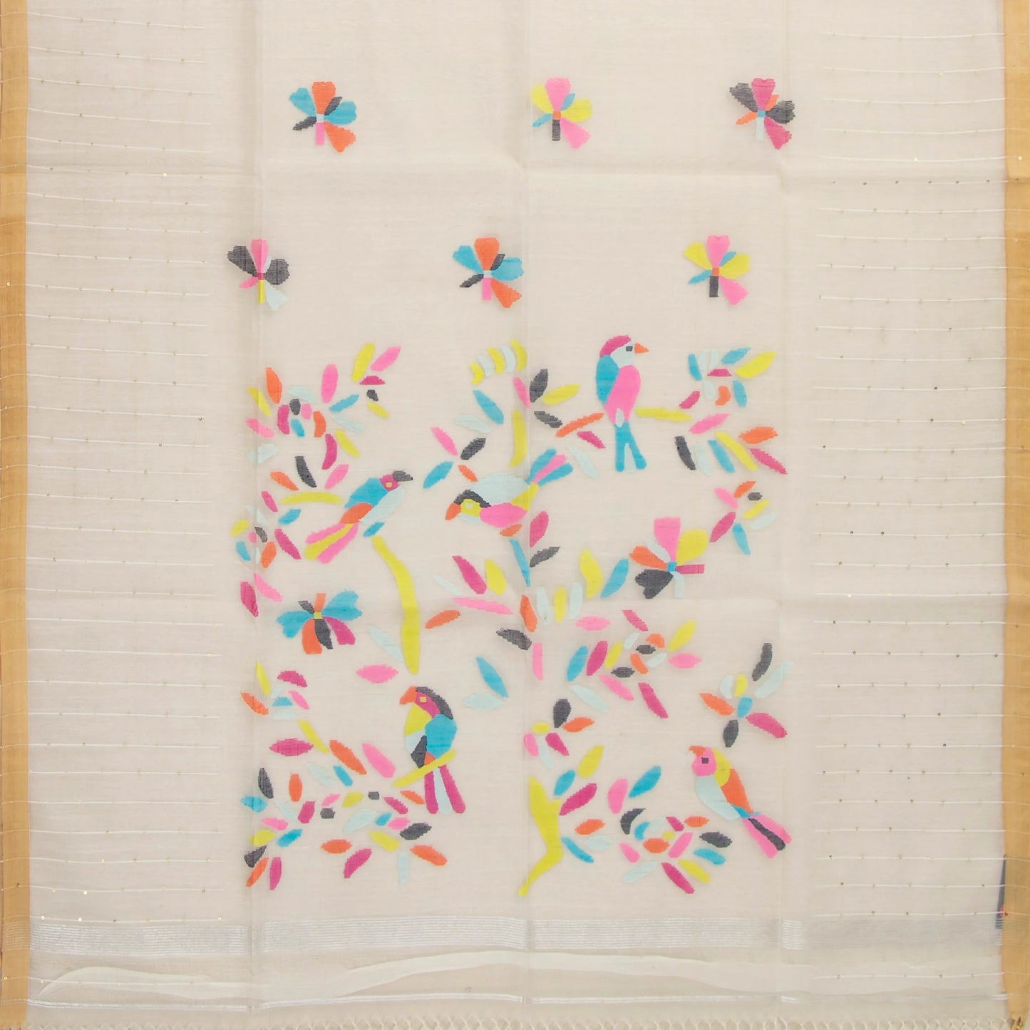 Off White Dhakai Jamdhani Mulmul Silk Saree For Office Wear PV MJ 118