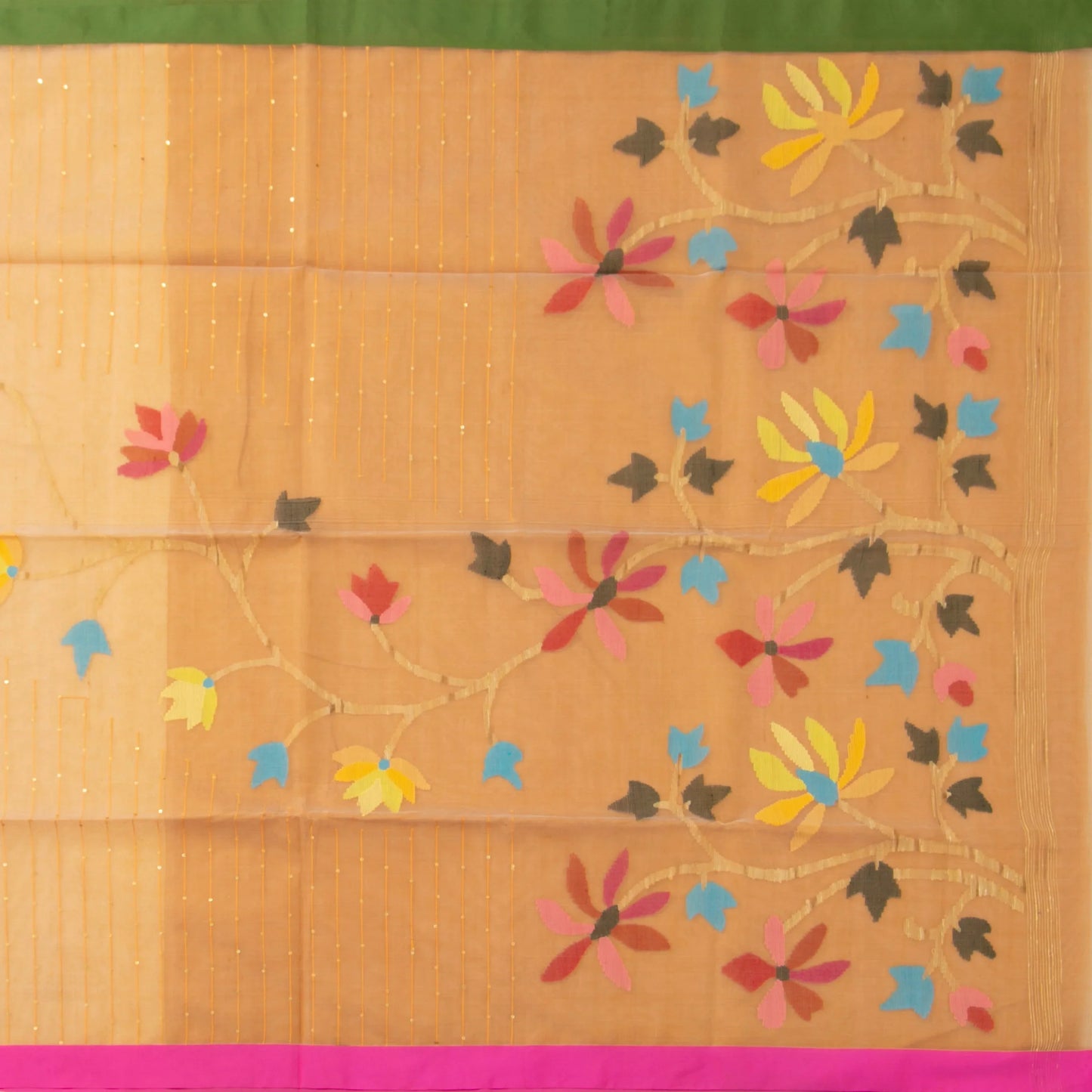 Sandal Beige Dhakai Jamdhani Mulmul Silk Saree With Ganga Jamuna Border For Office Wear PV MJ 119