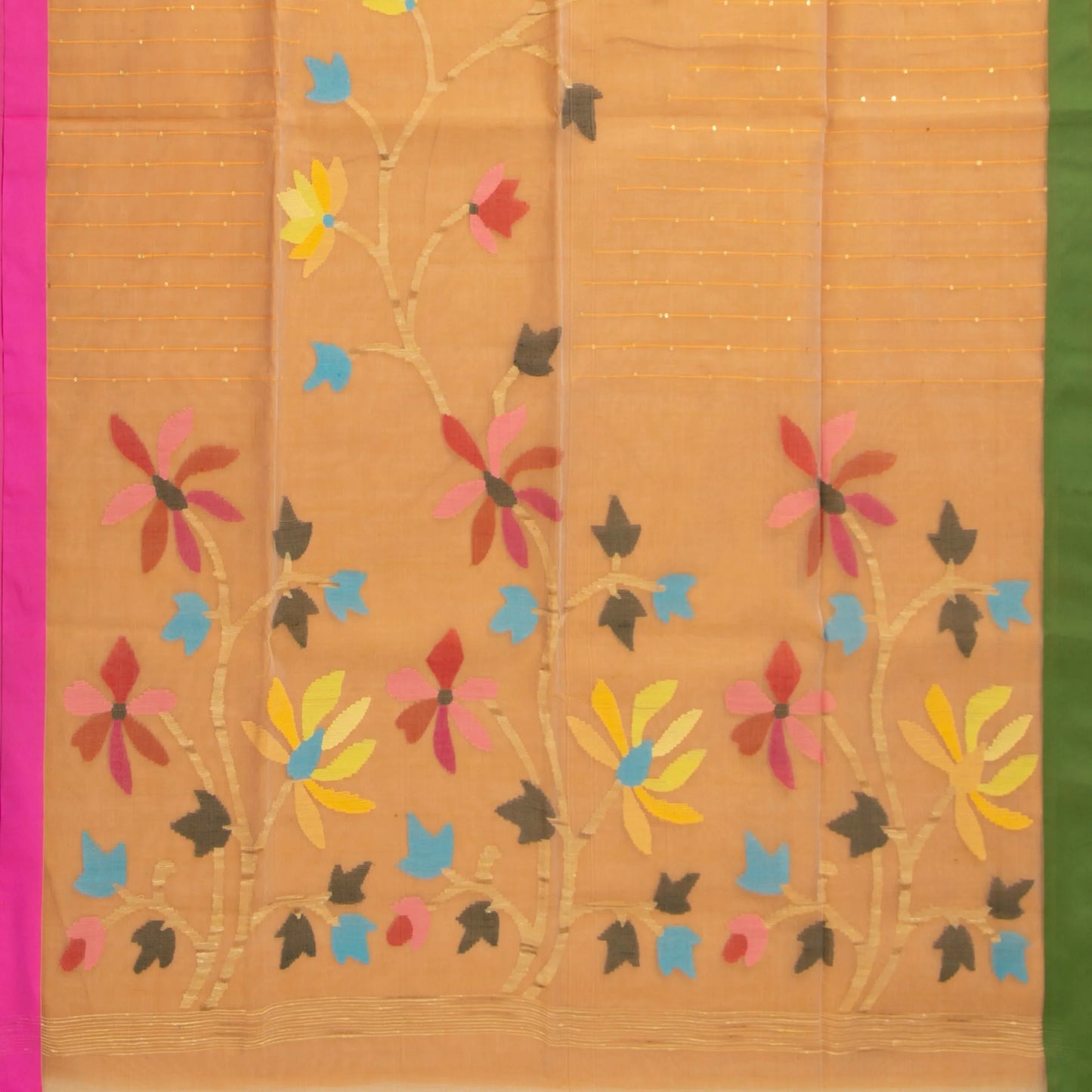 Sandal Beige Dhakai Jamdhani Mulmul Silk Saree With Ganga Jamuna Border For Office Wear PV MJ 119