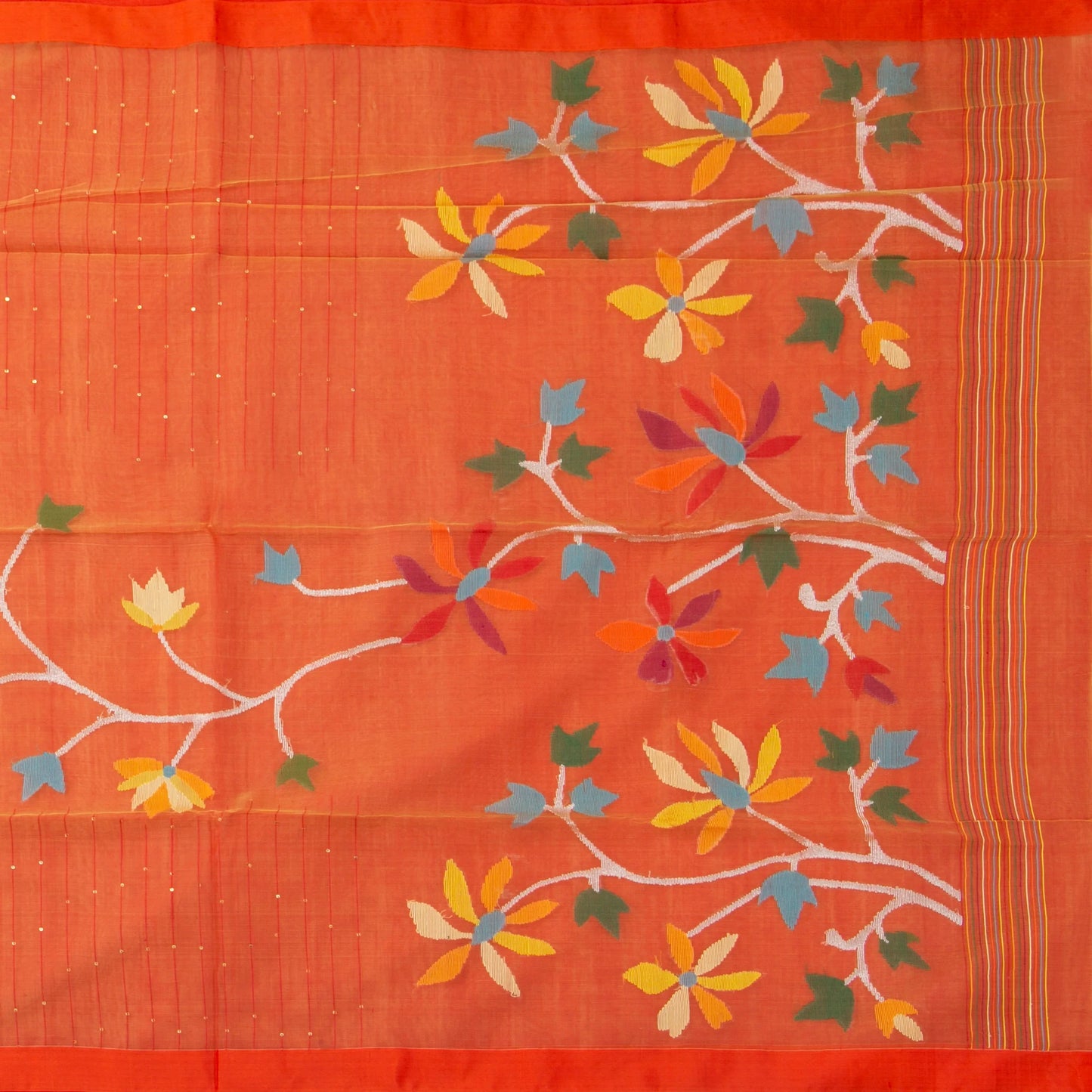 Orange Tissue Sequins Dhakai Jamdhani Mulmul Silk Saree For Party Wear PV MJ 123