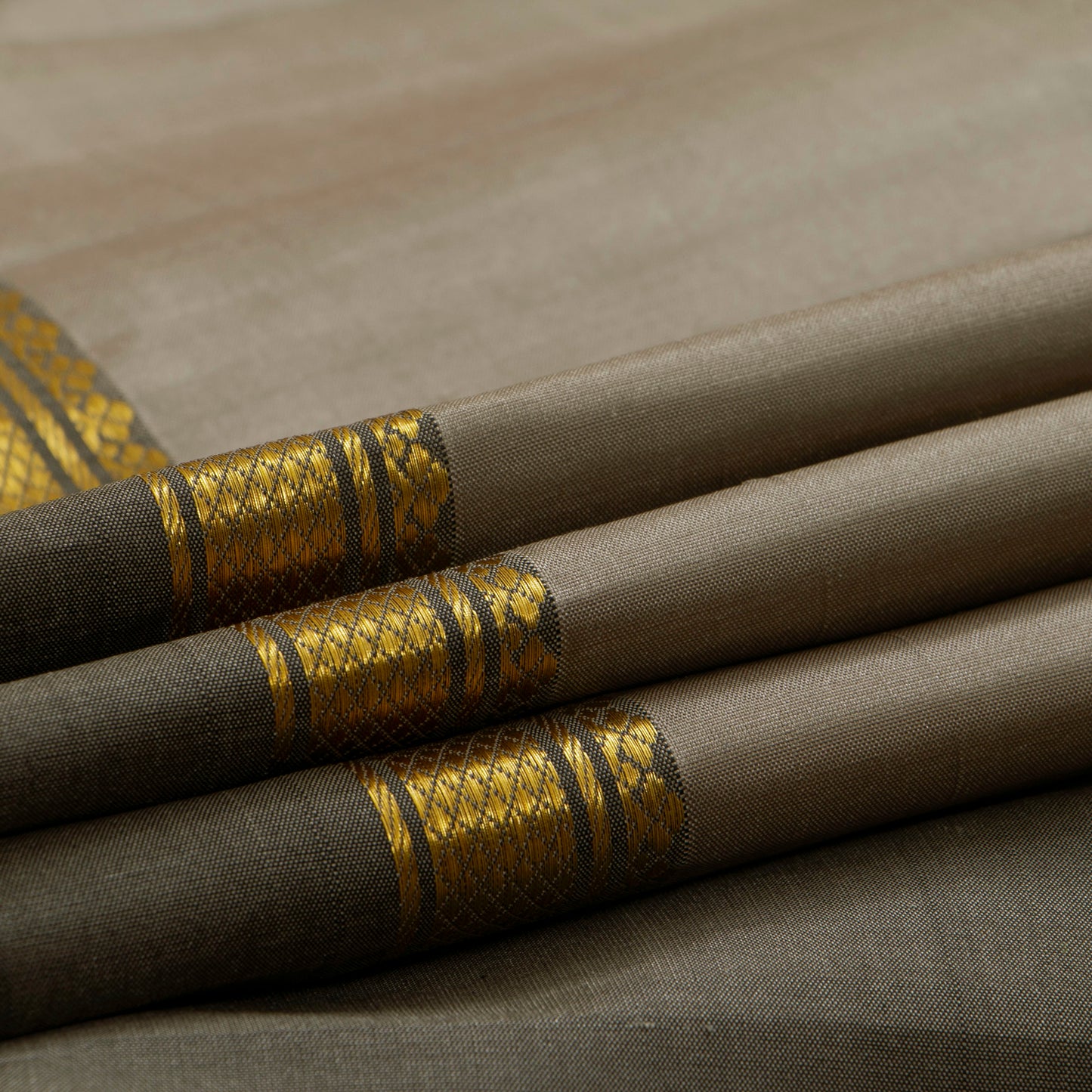 Grey Kanchipuram Silk Saree Ganga Jamuna Border For Festive Wear PV KNN 261