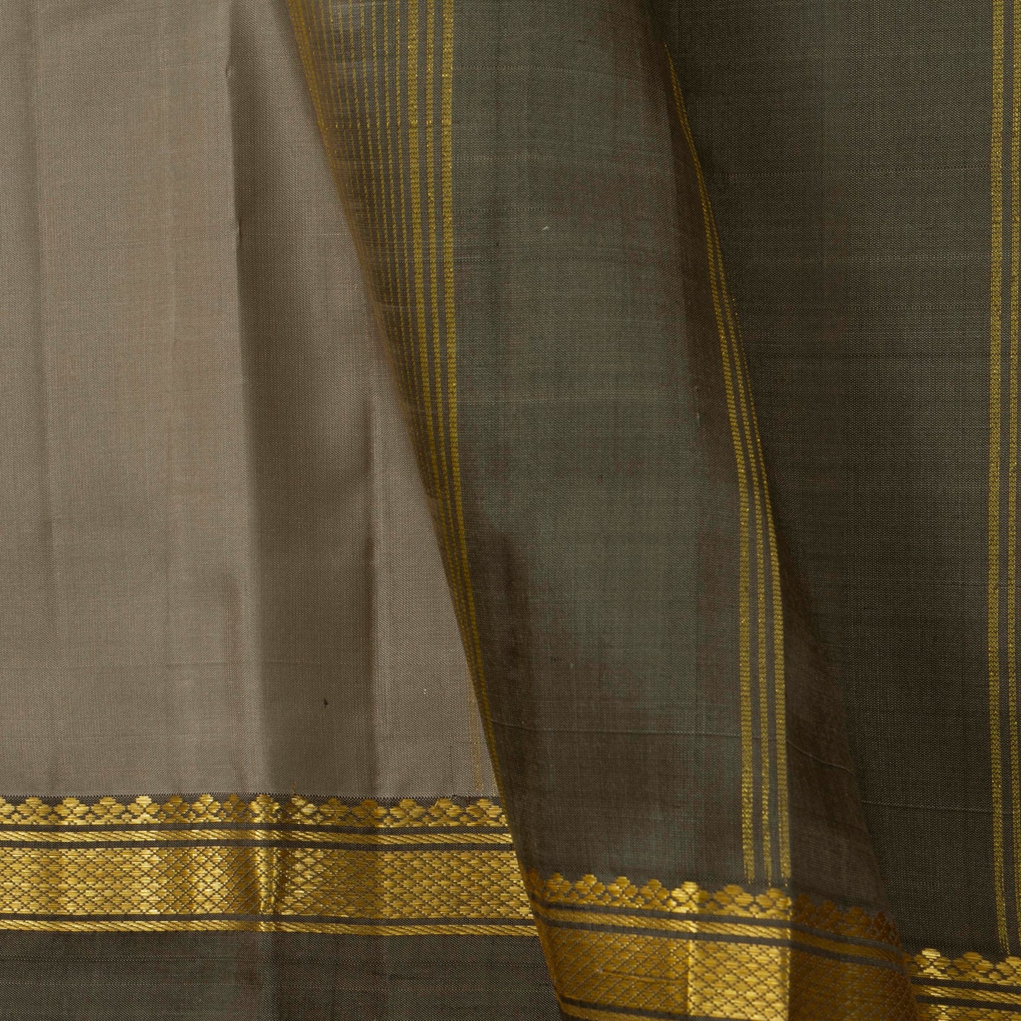 Grey Kanchipuram Silk Saree Ganga Jamuna Border For Festive Wear PV KNN 261