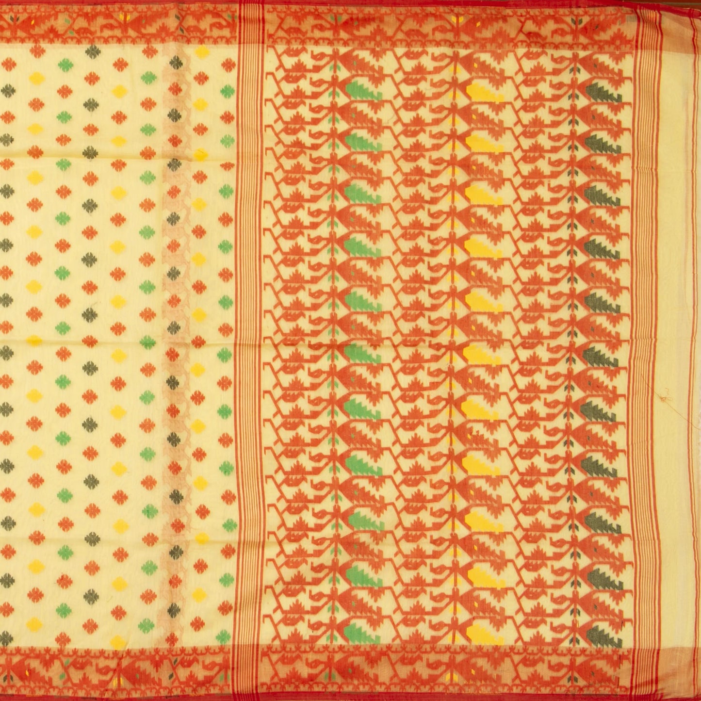 Pastel Yellow Dhakai Jamdhani Muslin Silk Saree For Office Wear PV MJ 106